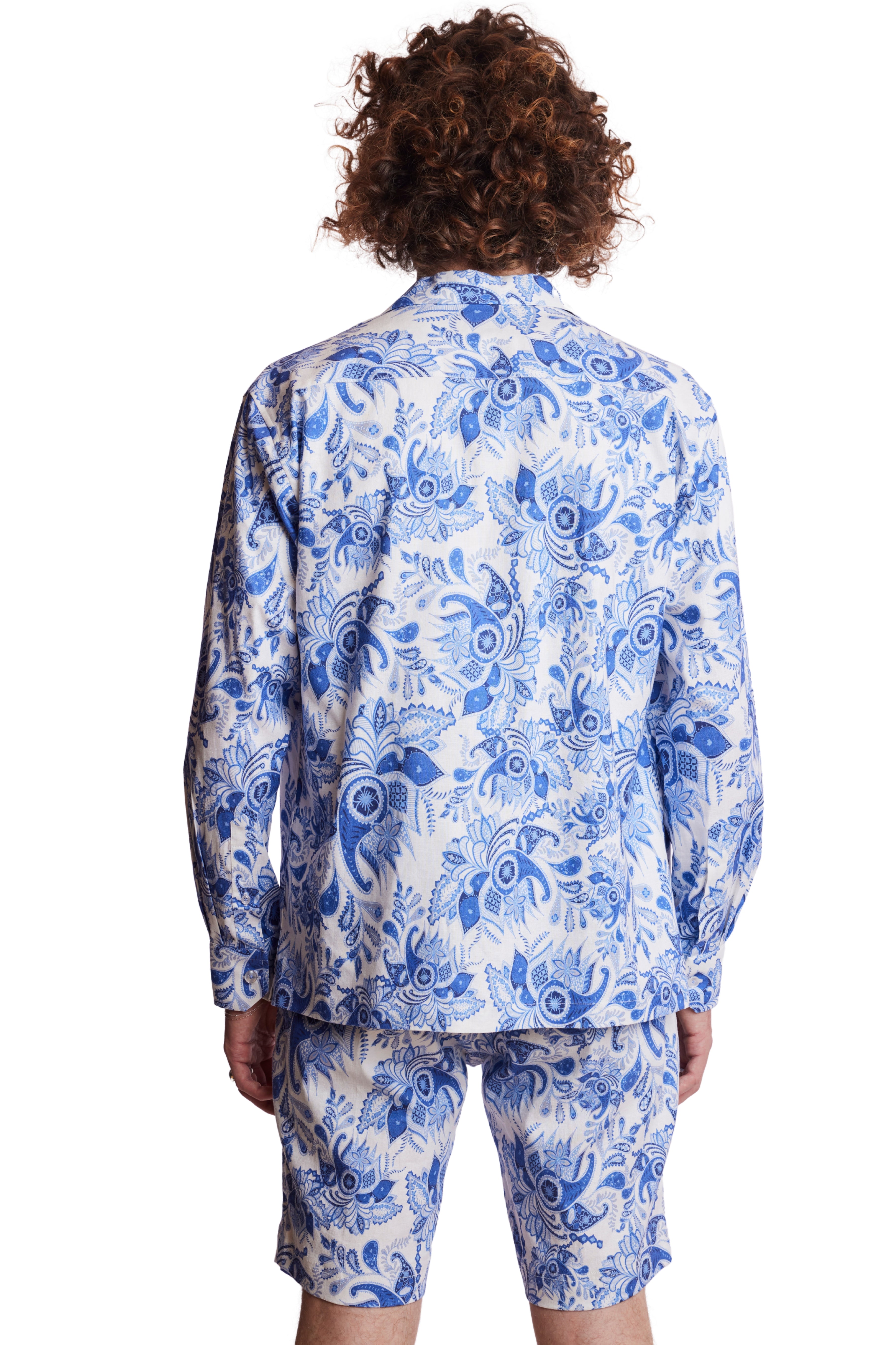 Camp Collar Shirt - Indigo White Paisley