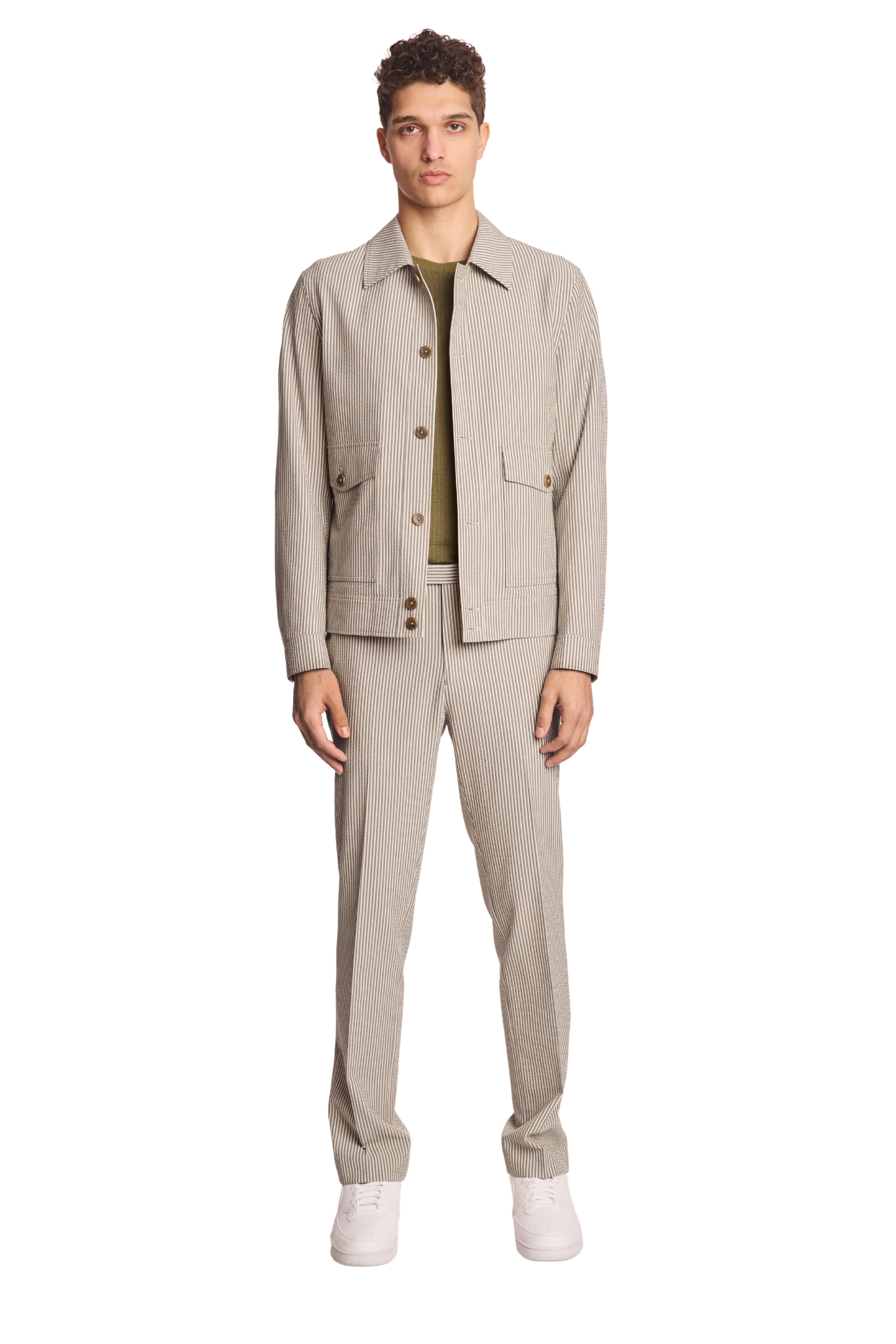 Milo Buttoned Bomber Jacket  - slim - Grey Tan Cream Seersucker