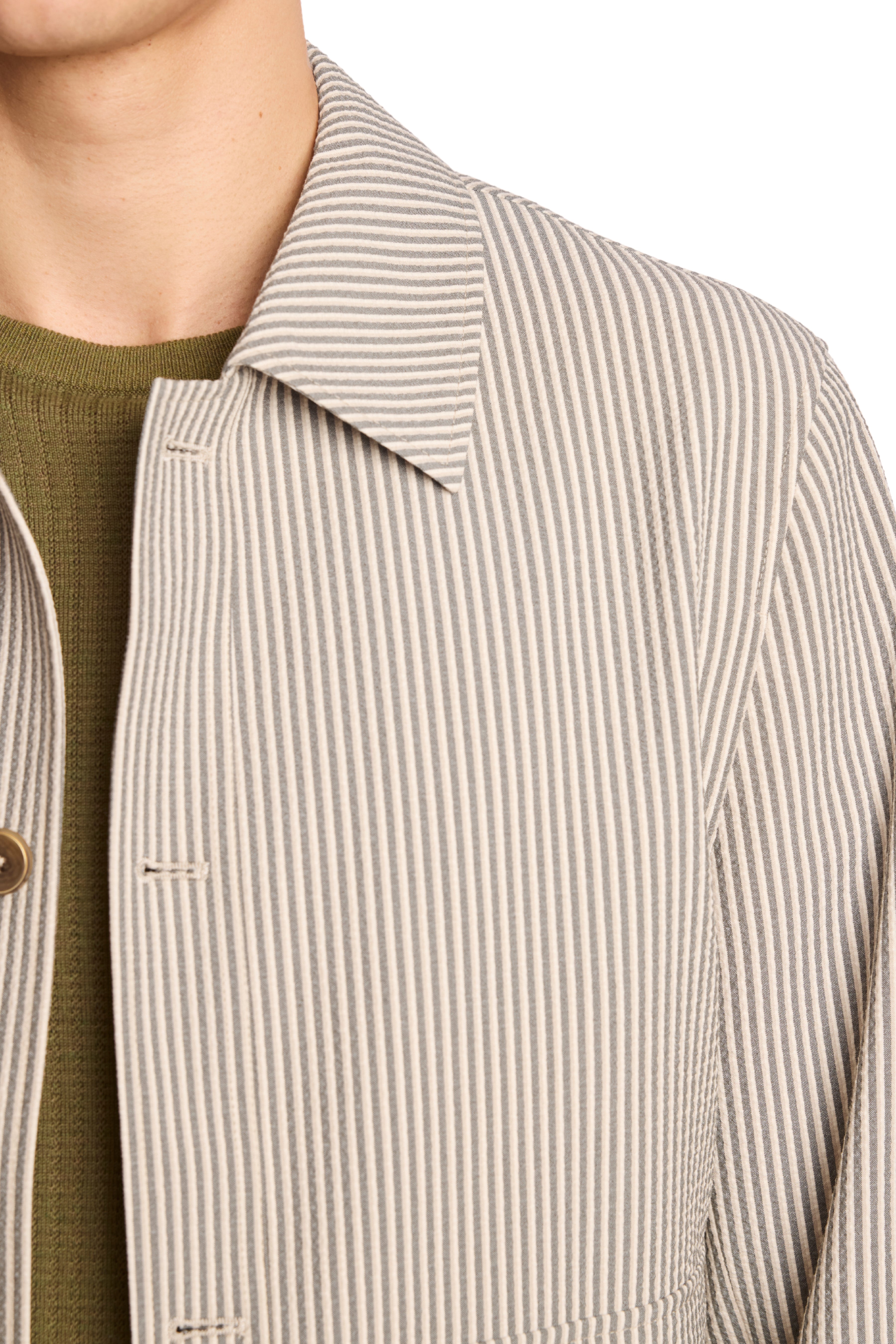 Milo Buttoned Bomber Jacket  - slim - Grey Tan Cream Seersucker