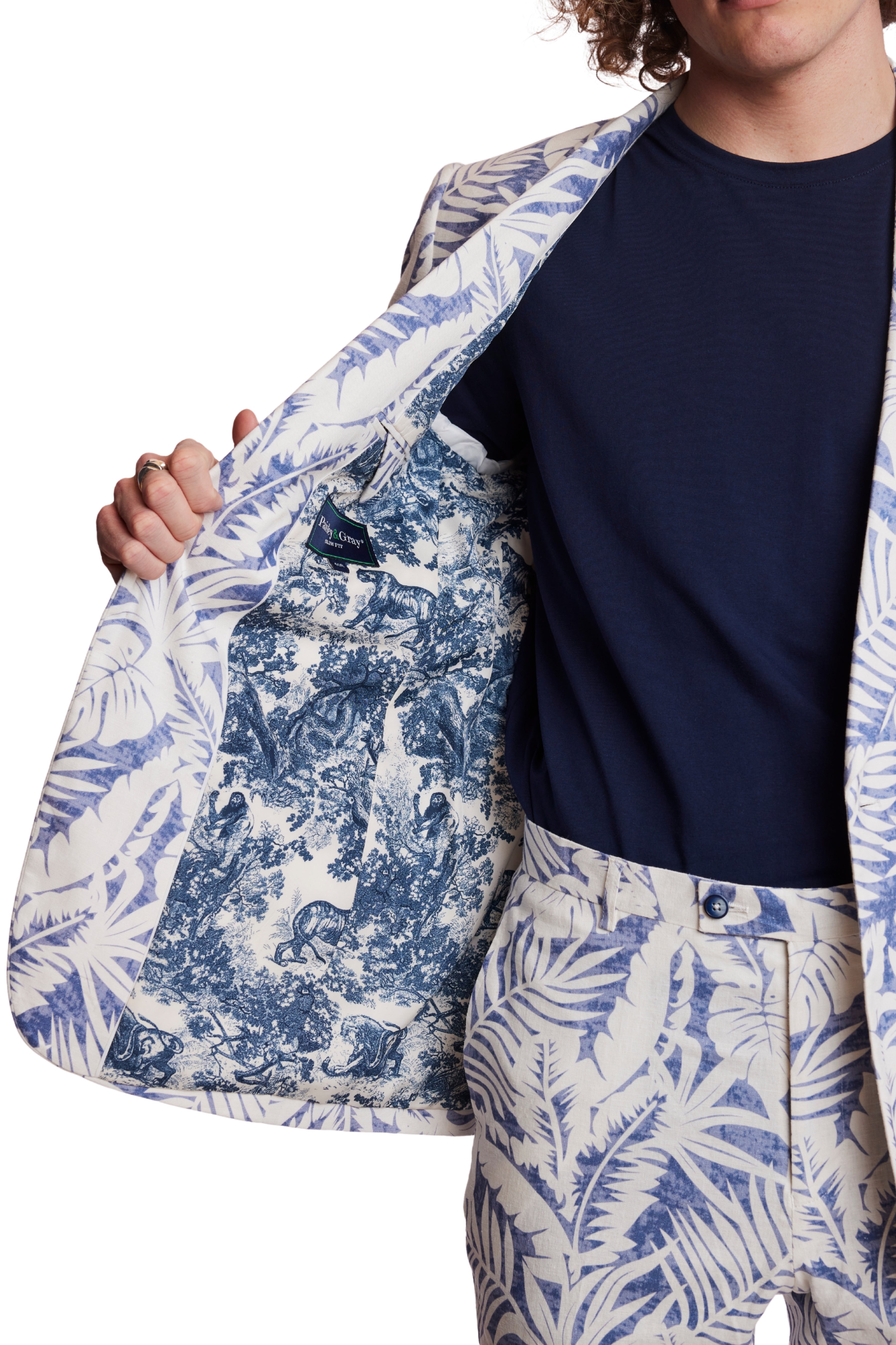 Stanford Shawl Jacket  - slim - Faded Blue Leaf