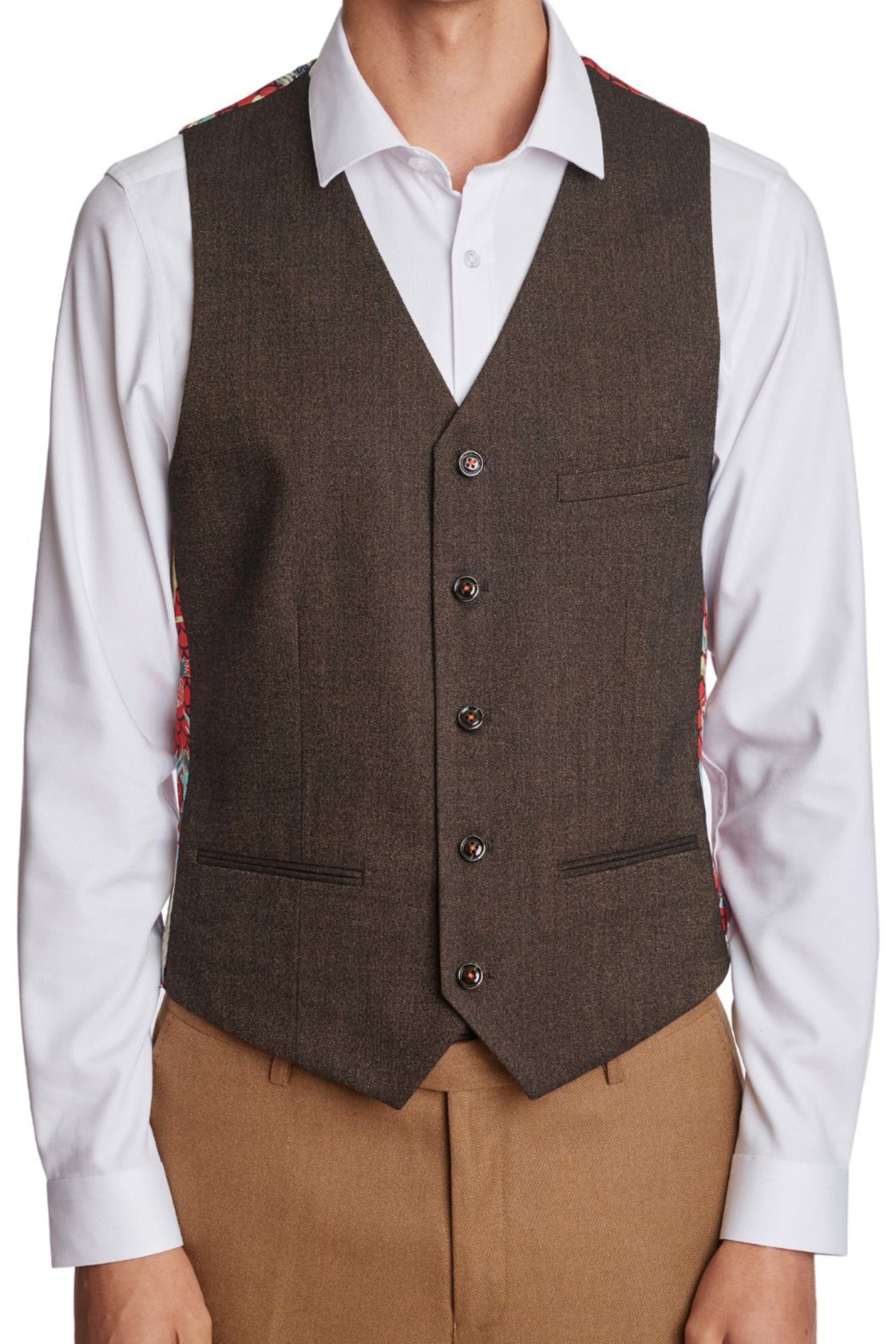 Eaton 5 Button Vest - slim - Coco Herringbone
