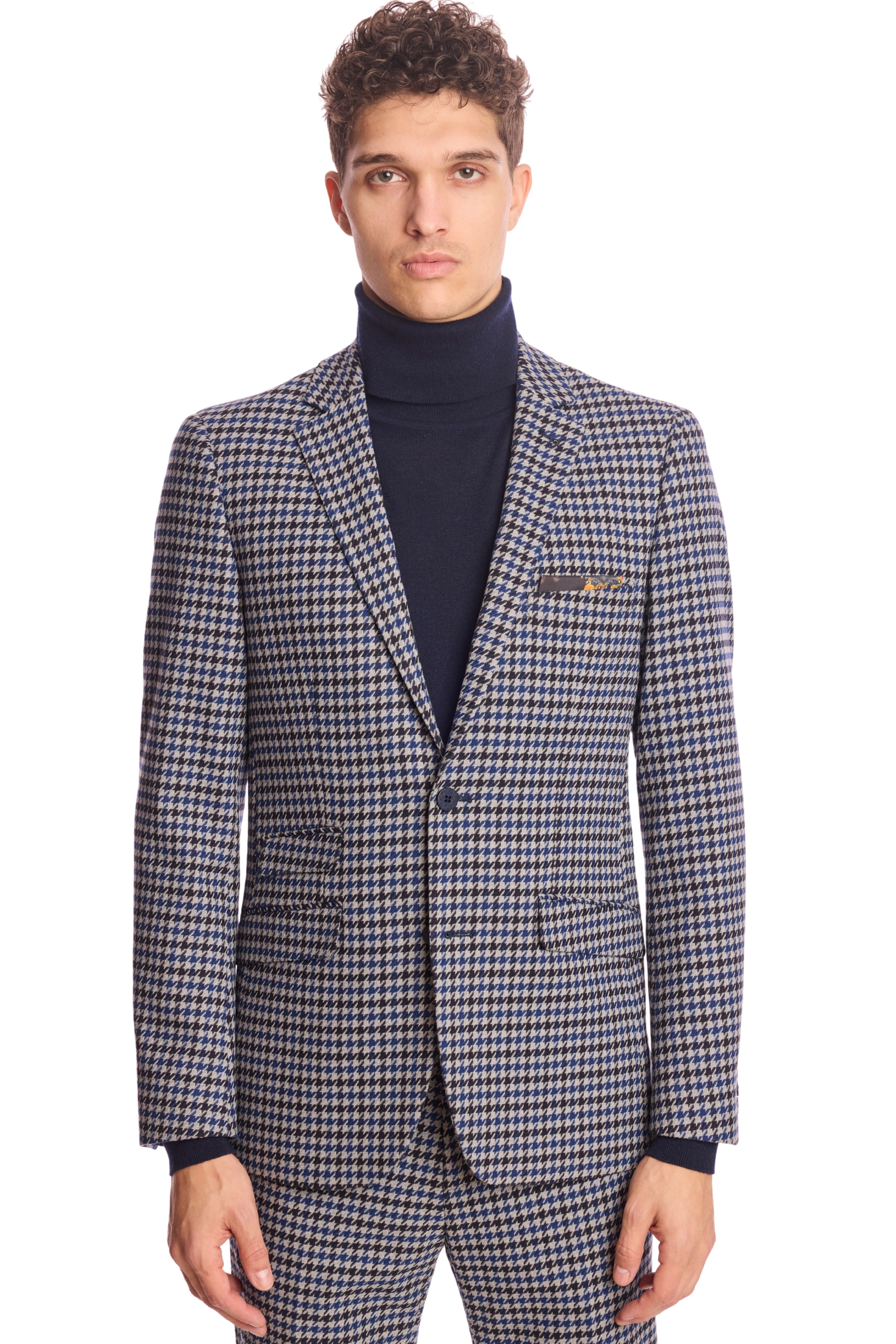 Dover Notch Jacket - slim - Blue Black Houndstooth