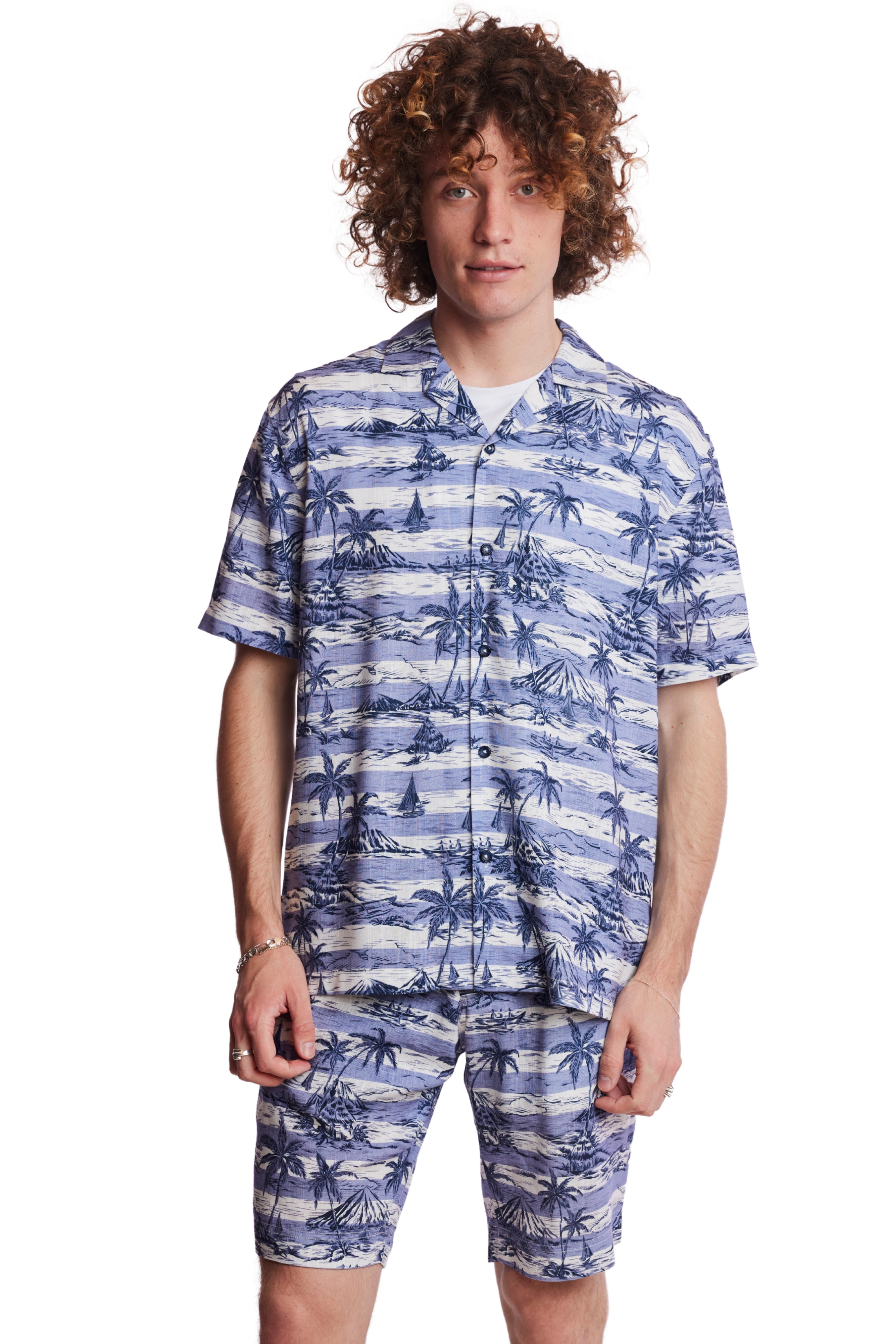 Camp Collar Shirt - Indigo Palms Stripe