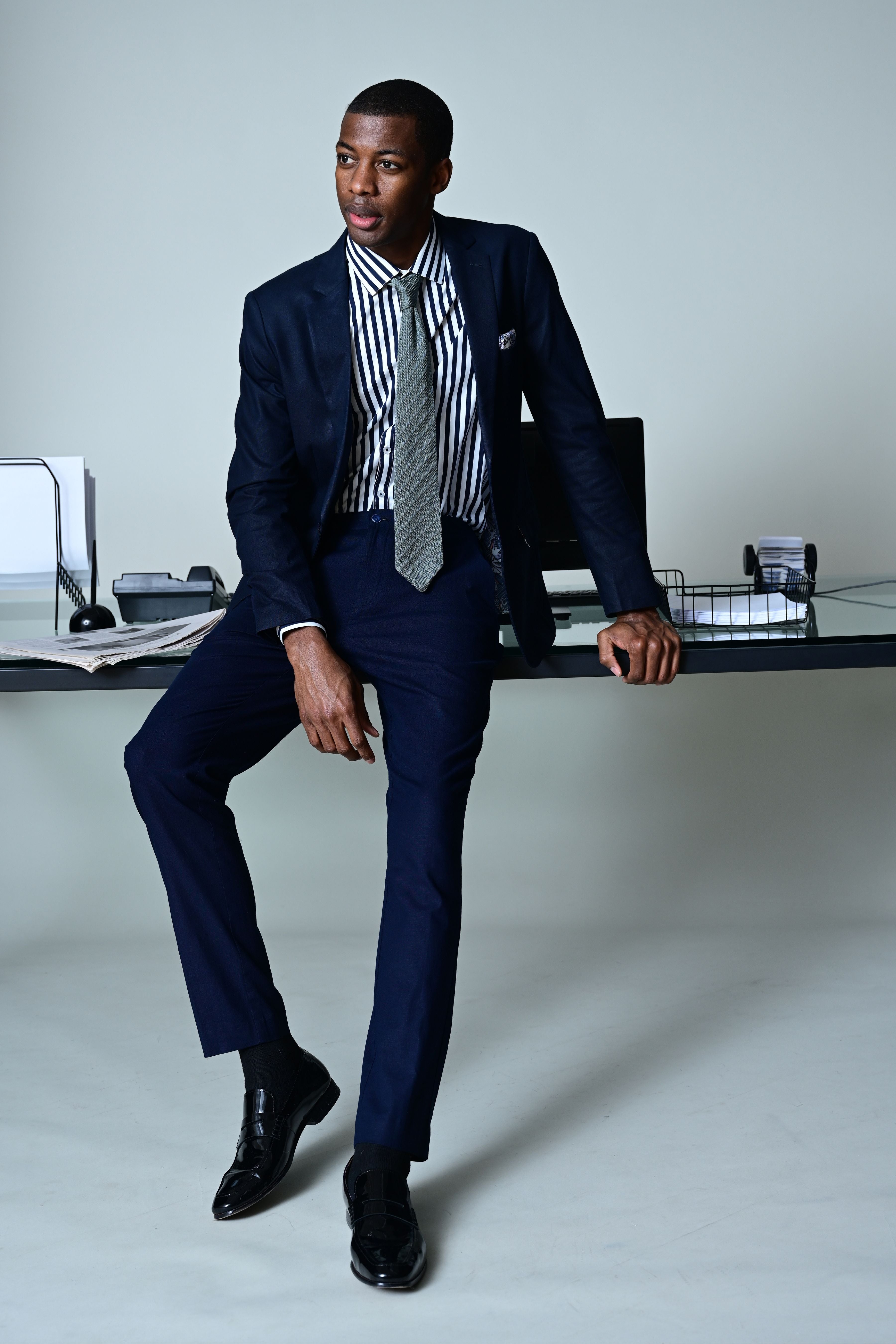 Dover Notch Jacket - slim - Navy Linen