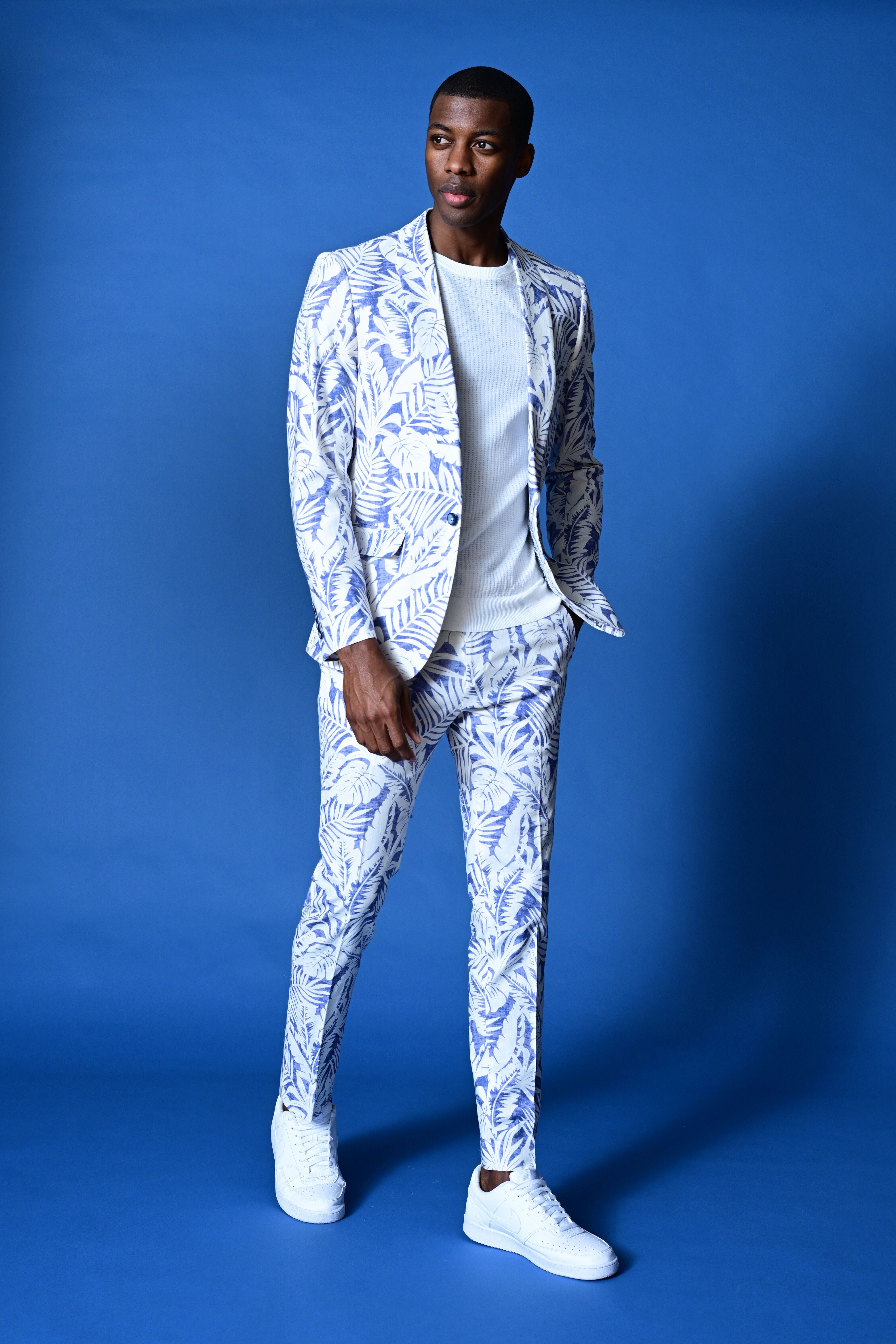 Stanford Shawl Jacket  - slim - Faded Blue Leaf