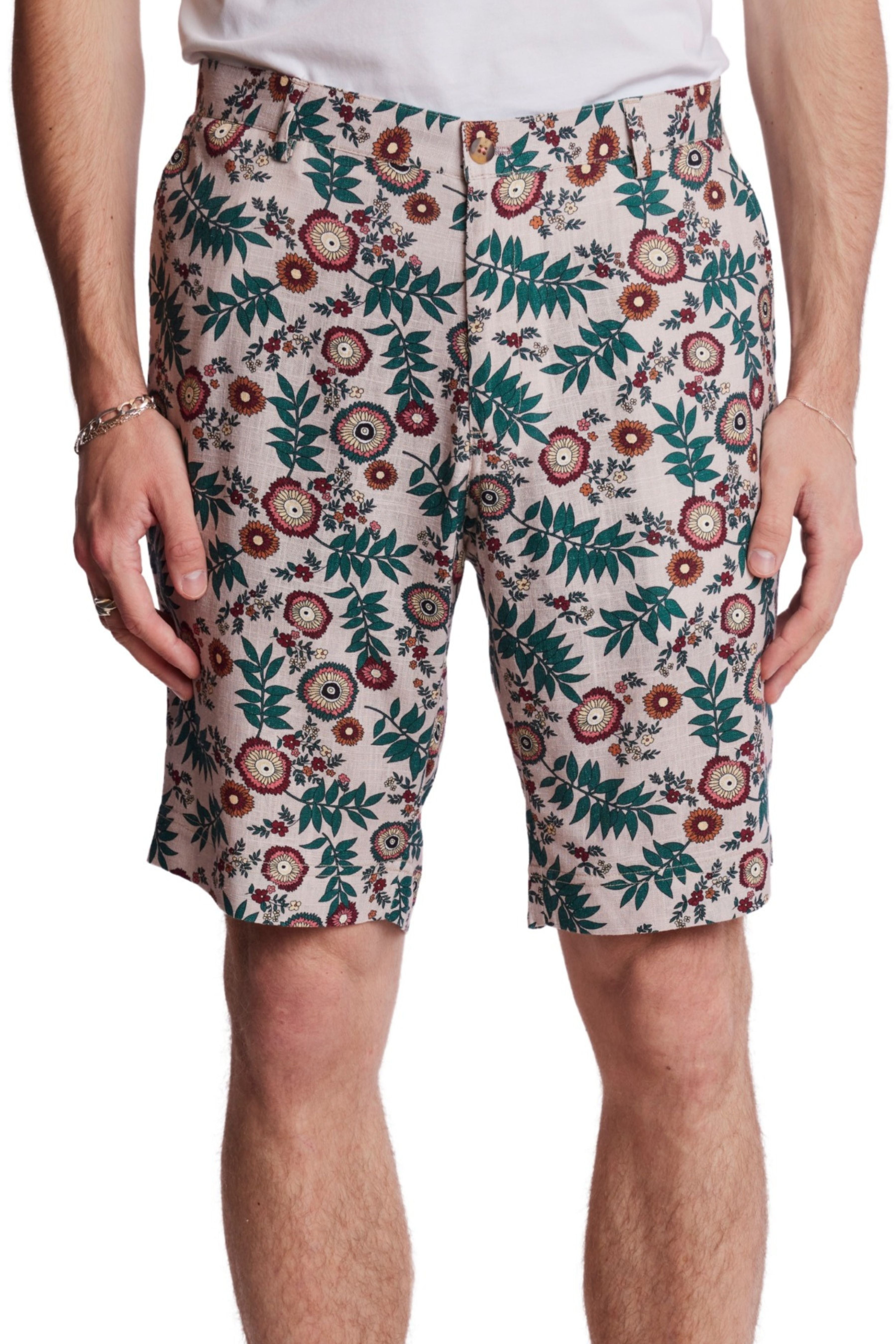 Felix Shorts - slim - Tan Flower Stencil