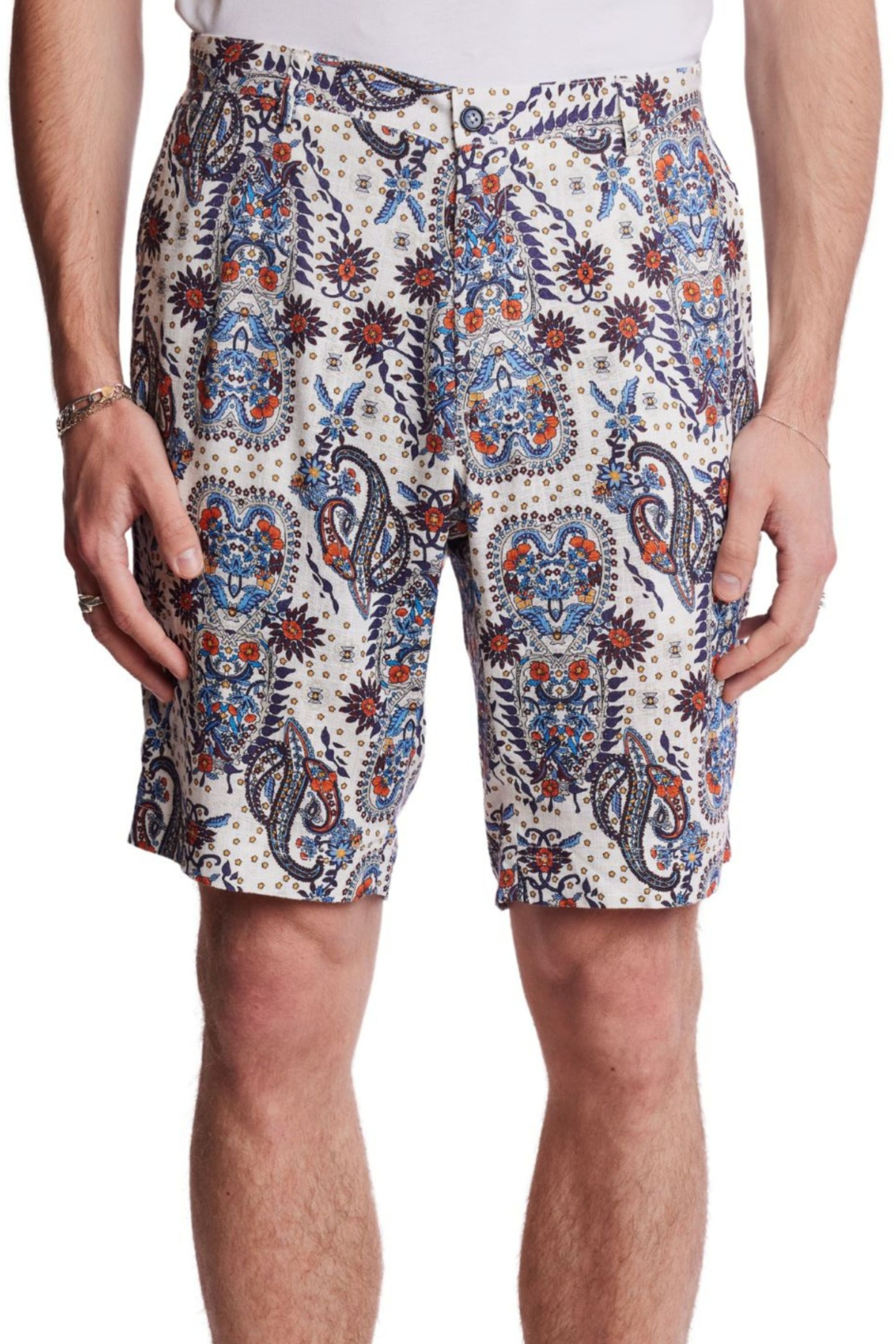 Felix Shorts - slim - White Blue Orange Paisley