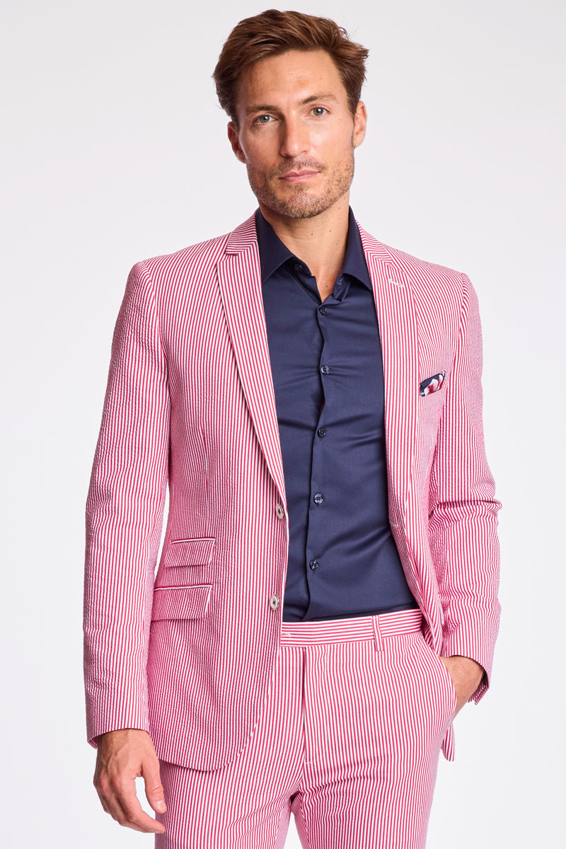 Dover Notch Jacket - slim - Red Seersucker – Paisley & Gray