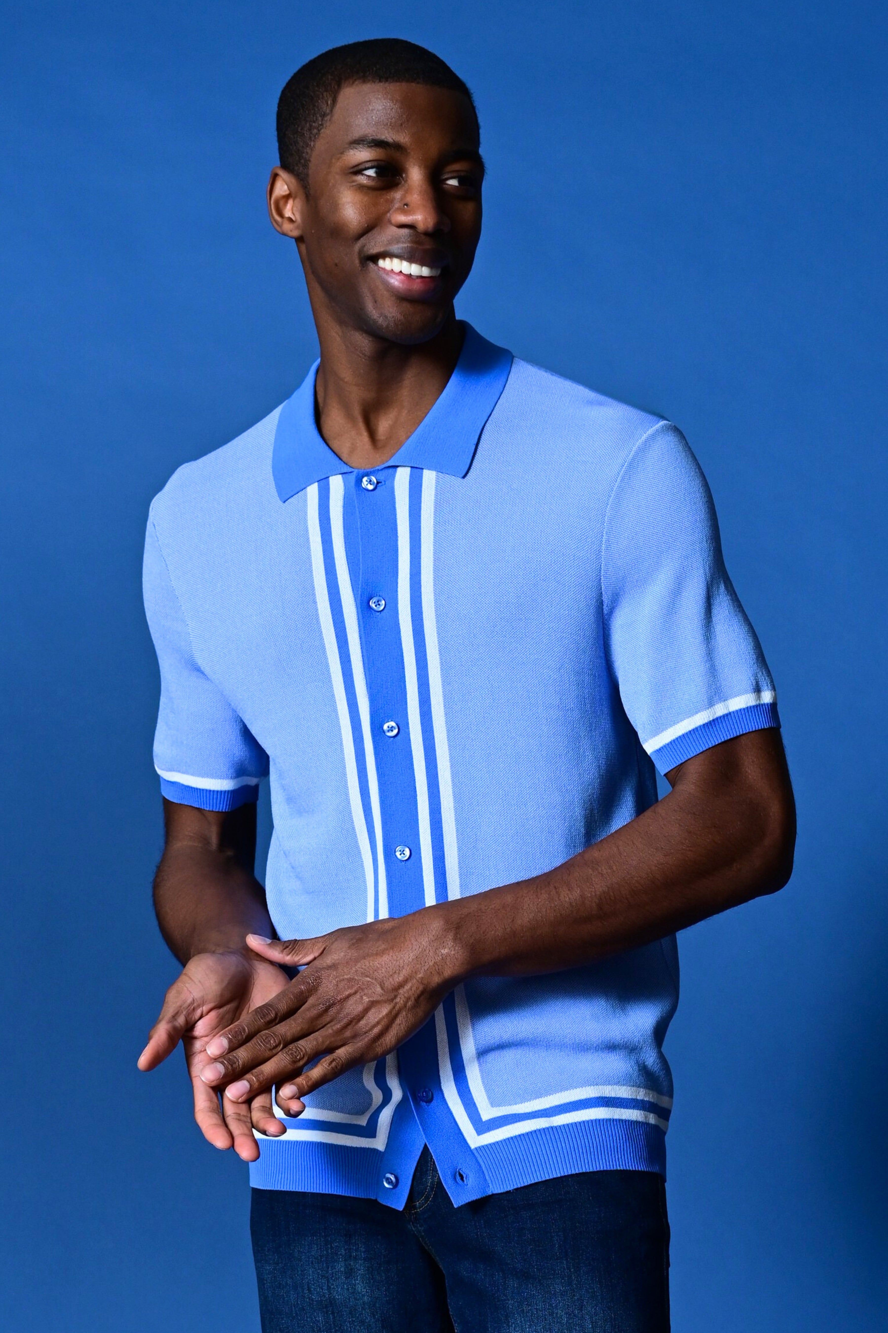 Full Placket Retro Polo - Easy Blue White