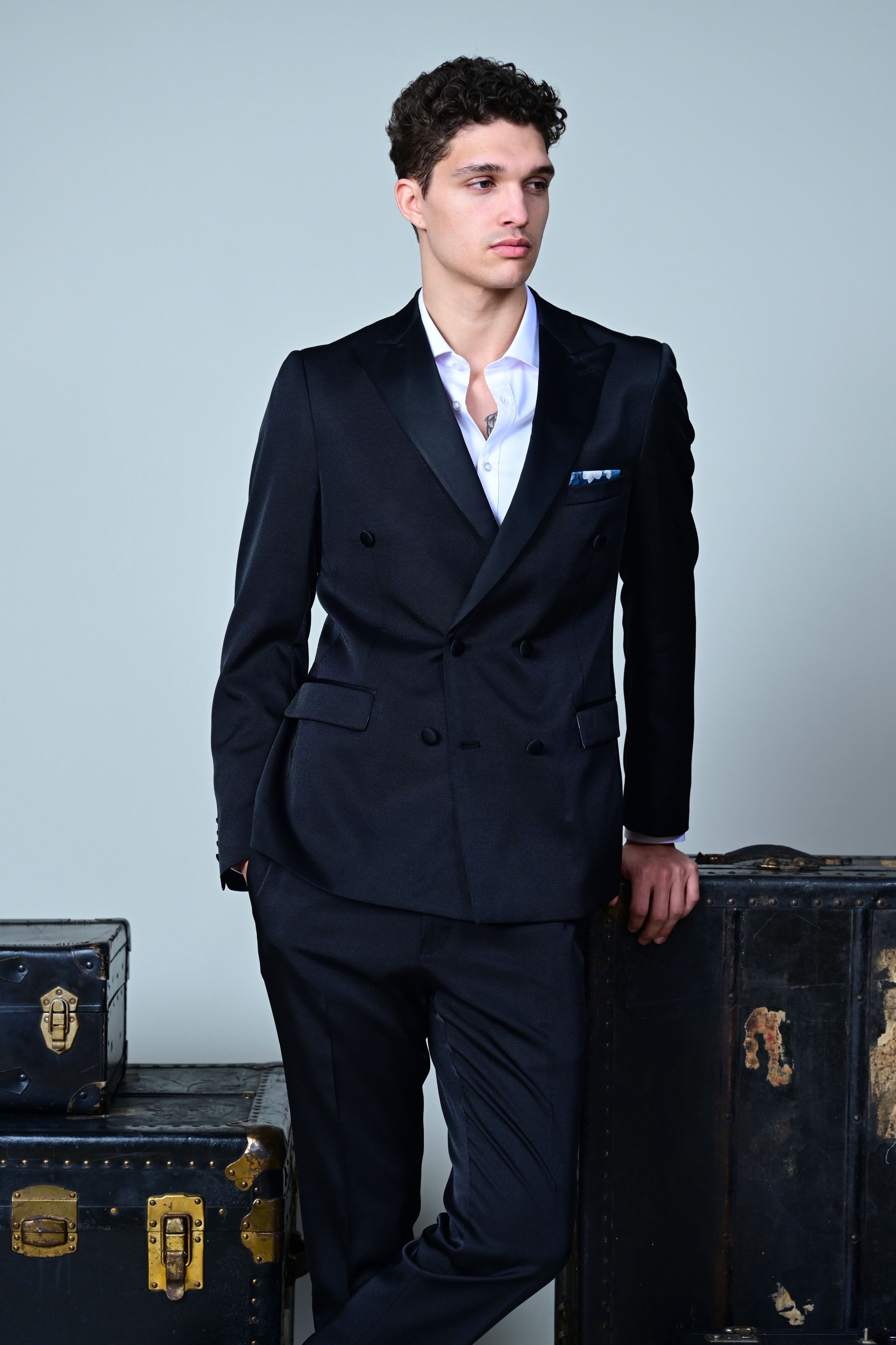 Soho DB Peak Tux Jacket - slim - Black on Black