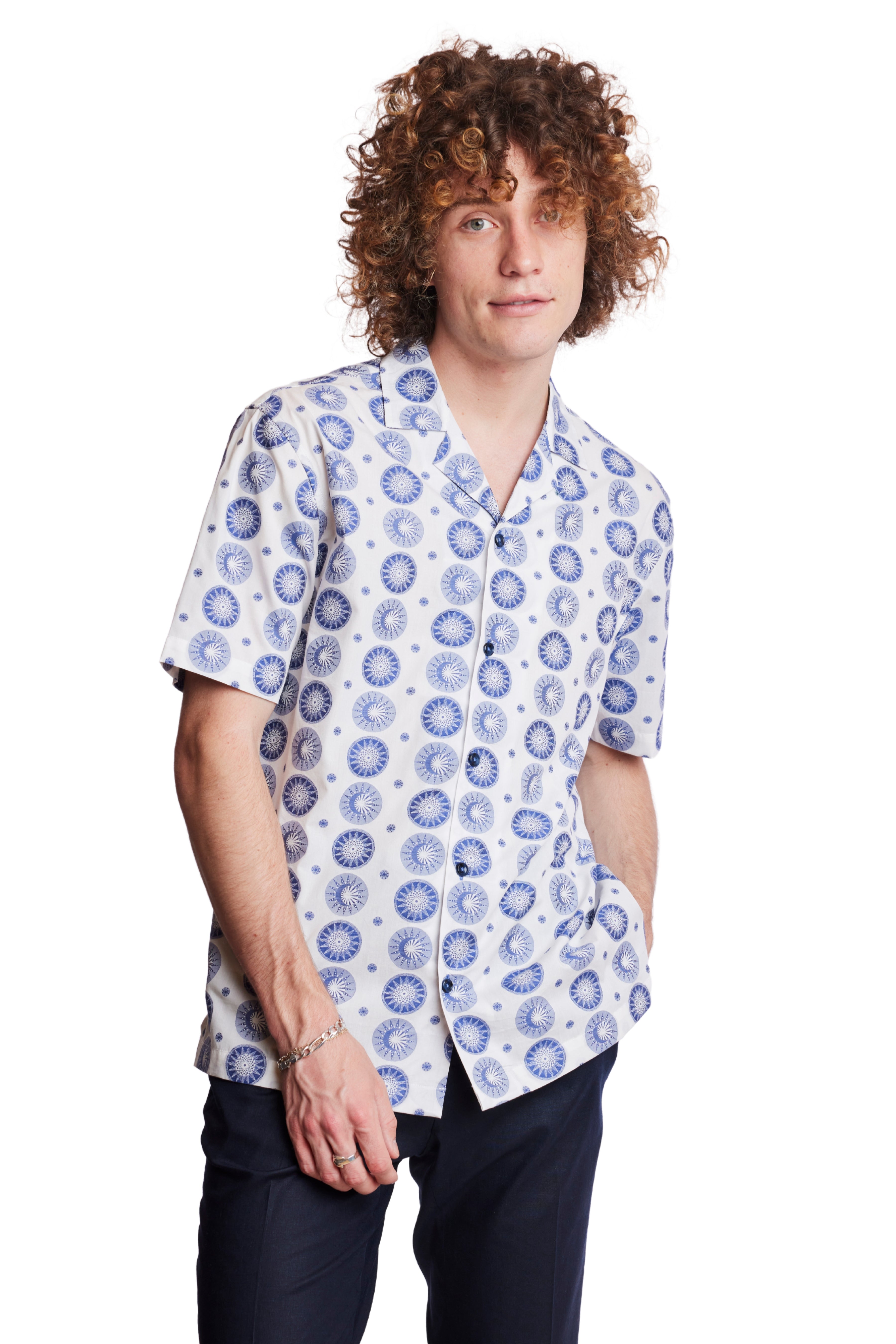 Camp Collar Shirt - Wt Blue Sun Moon