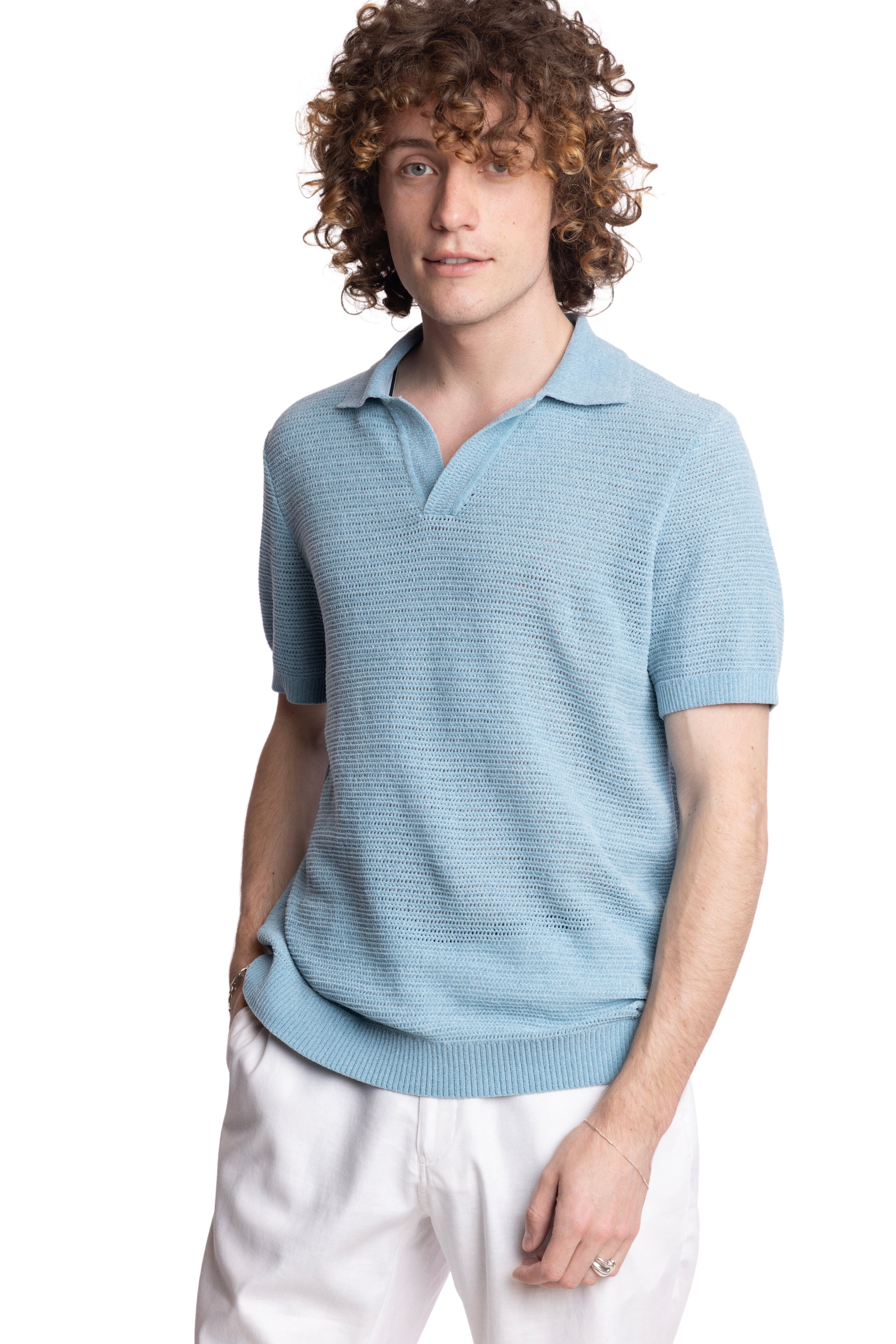 Johnny Collar Polo - Lt Blue Chenille