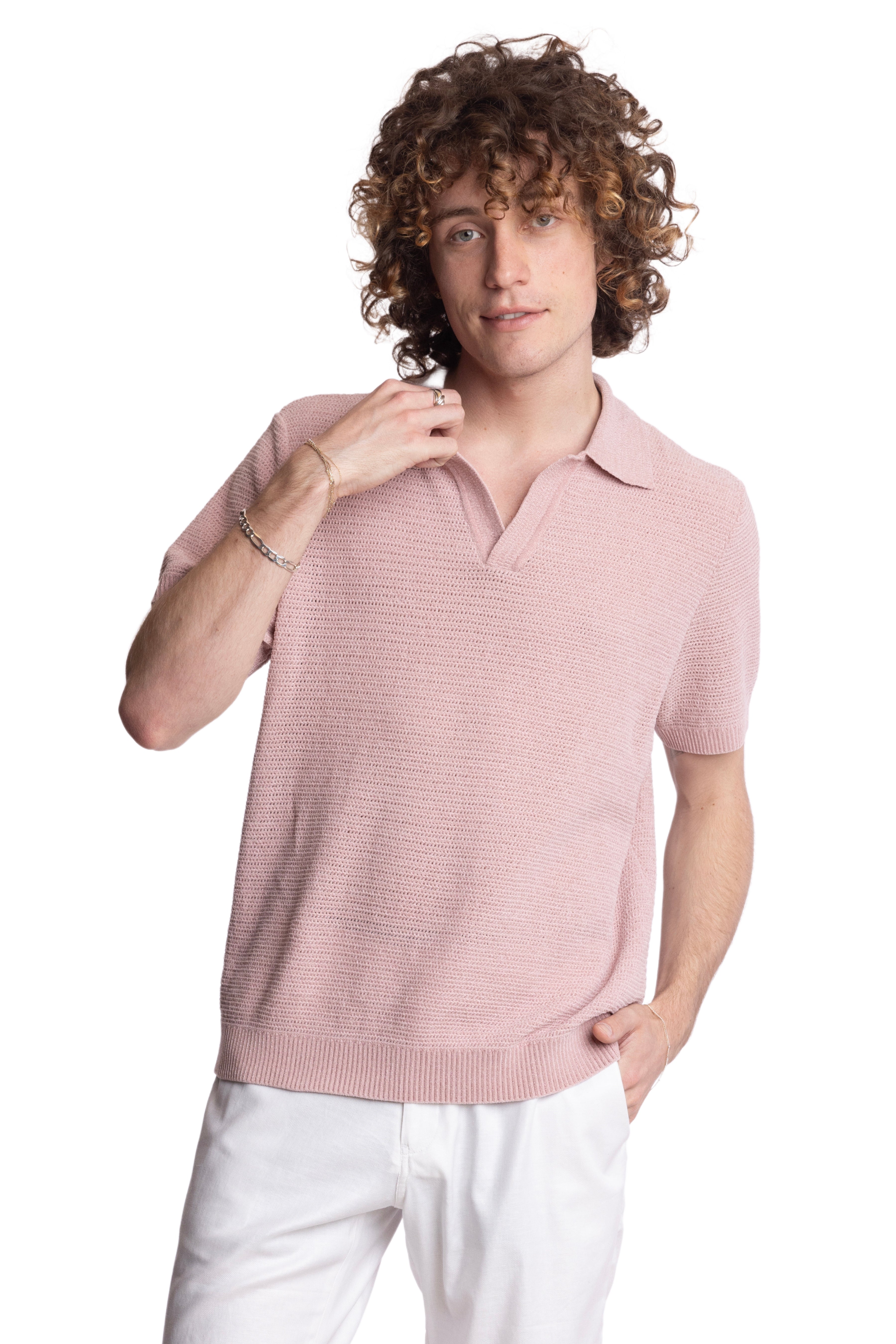 Johnny Collar Polo - Dusty Pink Chenille
