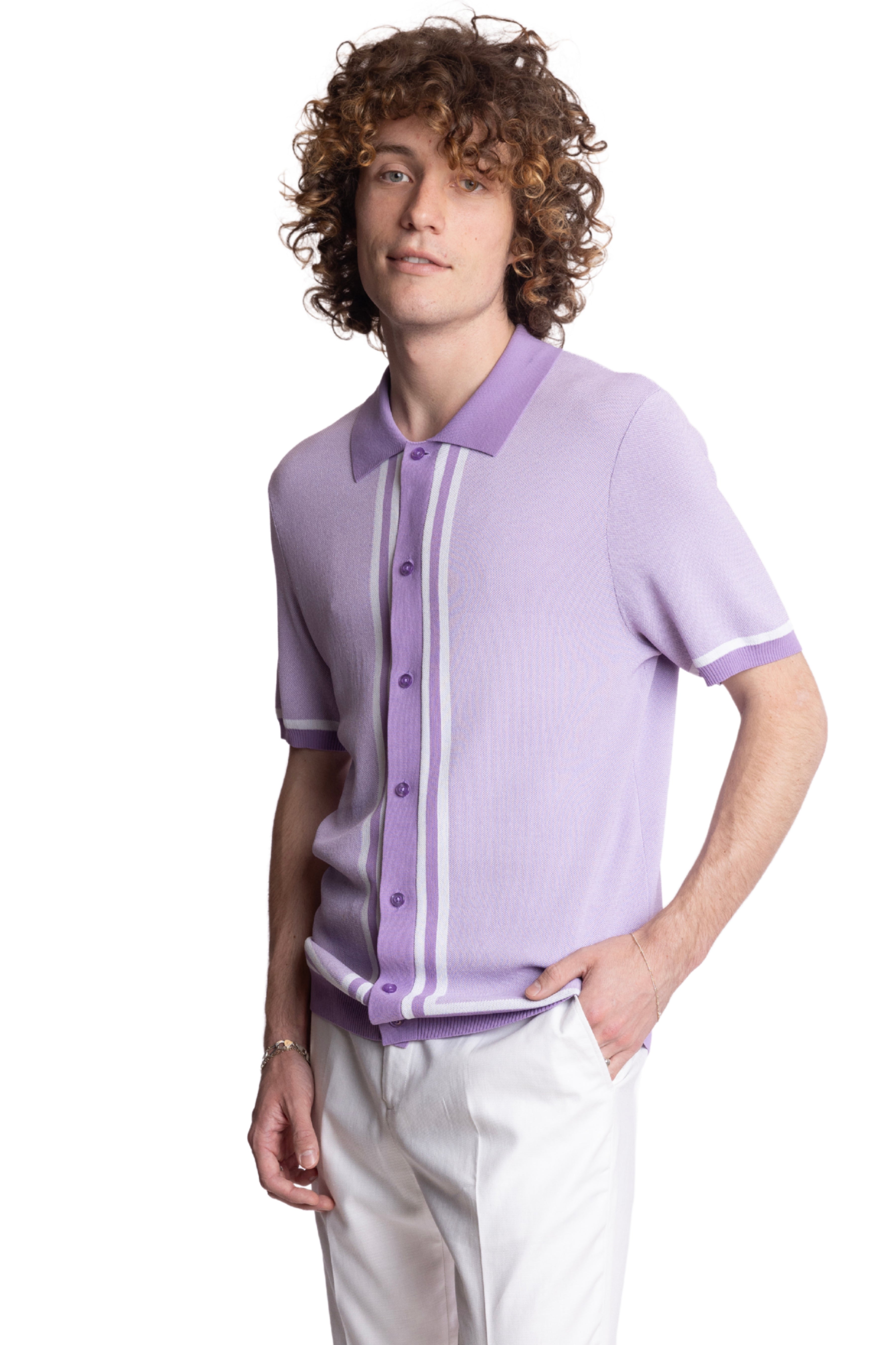 Full Placket Retro Polo - Lilac White