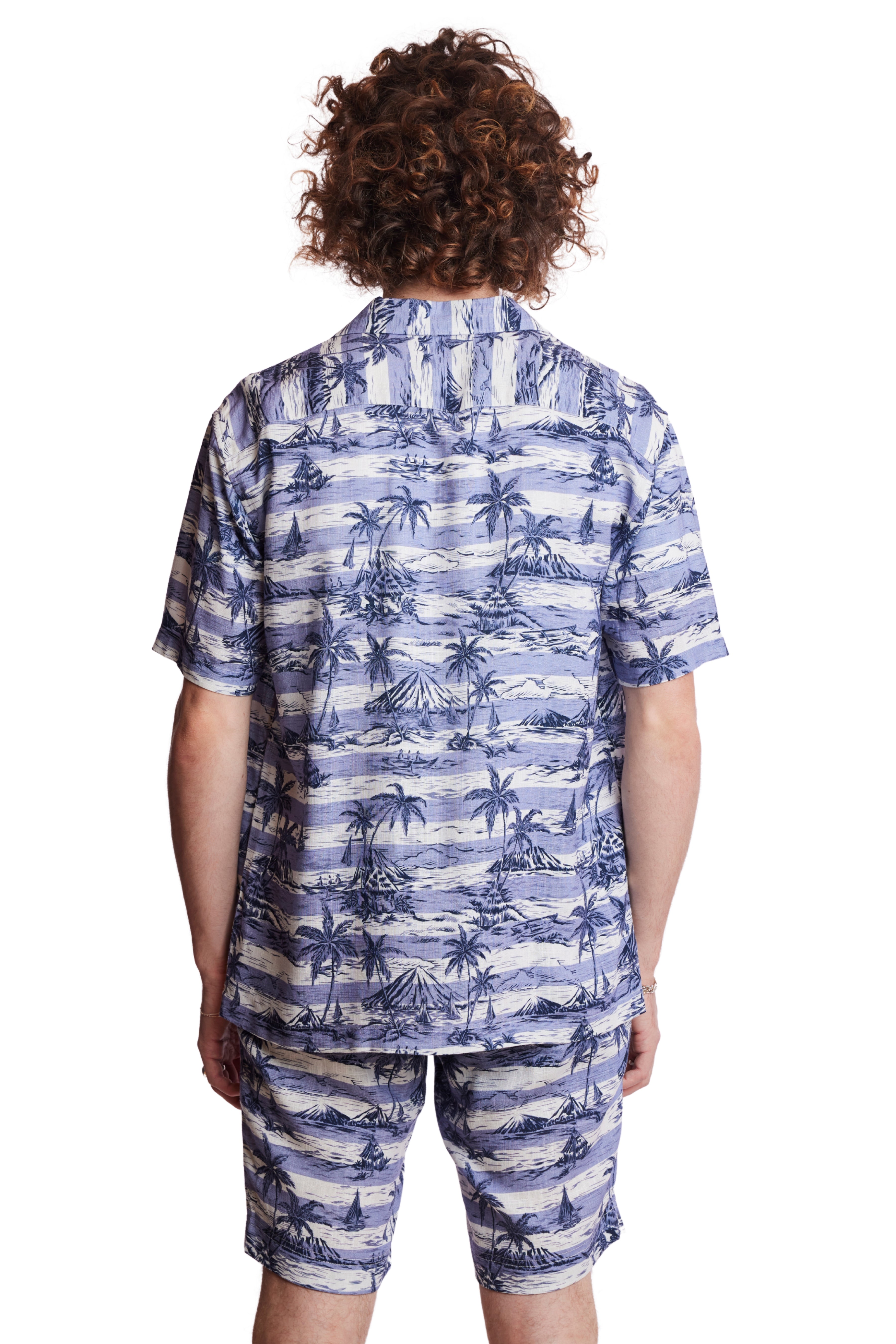 Camp Collar Shirt - Indigo Palms Stripe