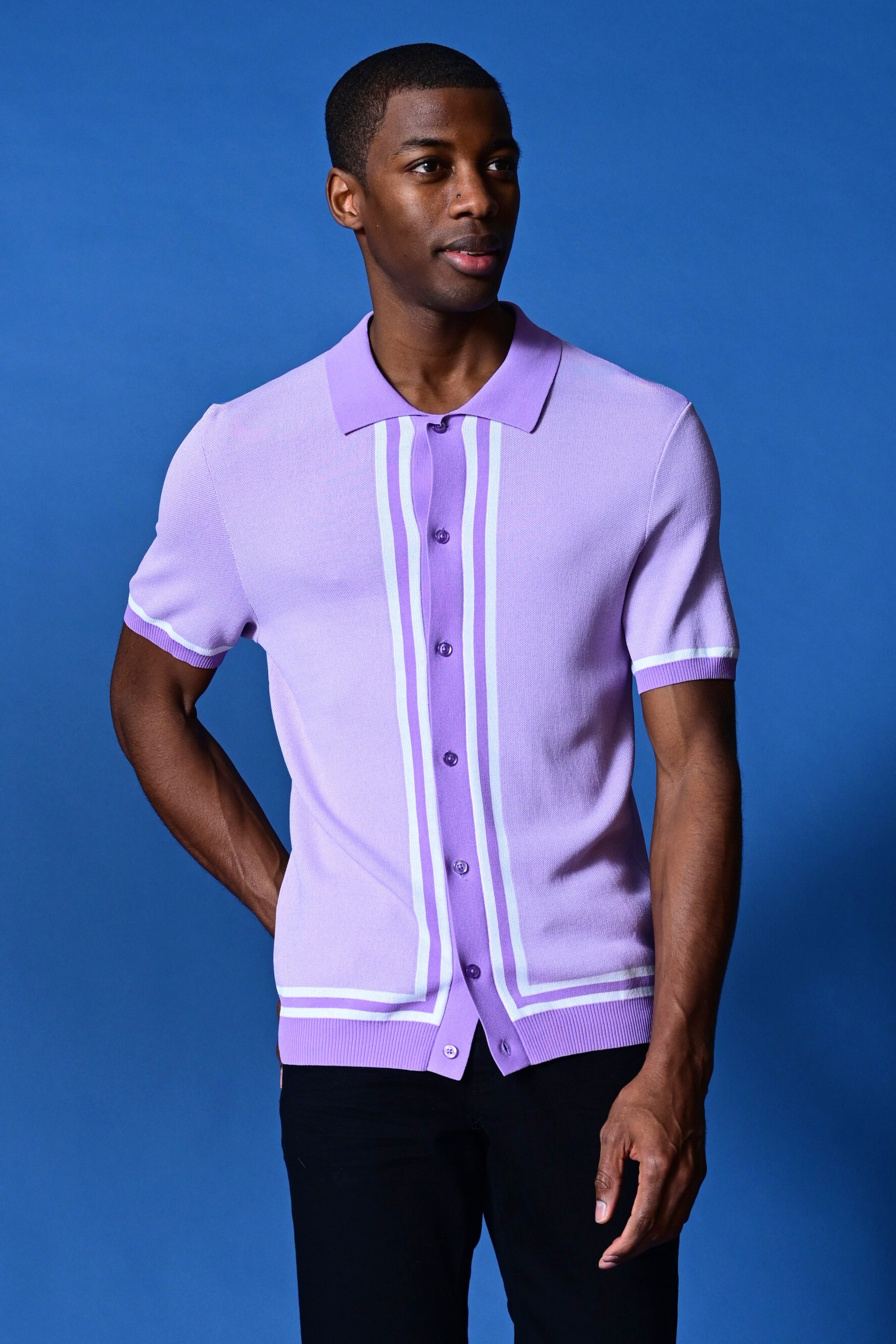 Full Placket Retro Polo - Lilac White