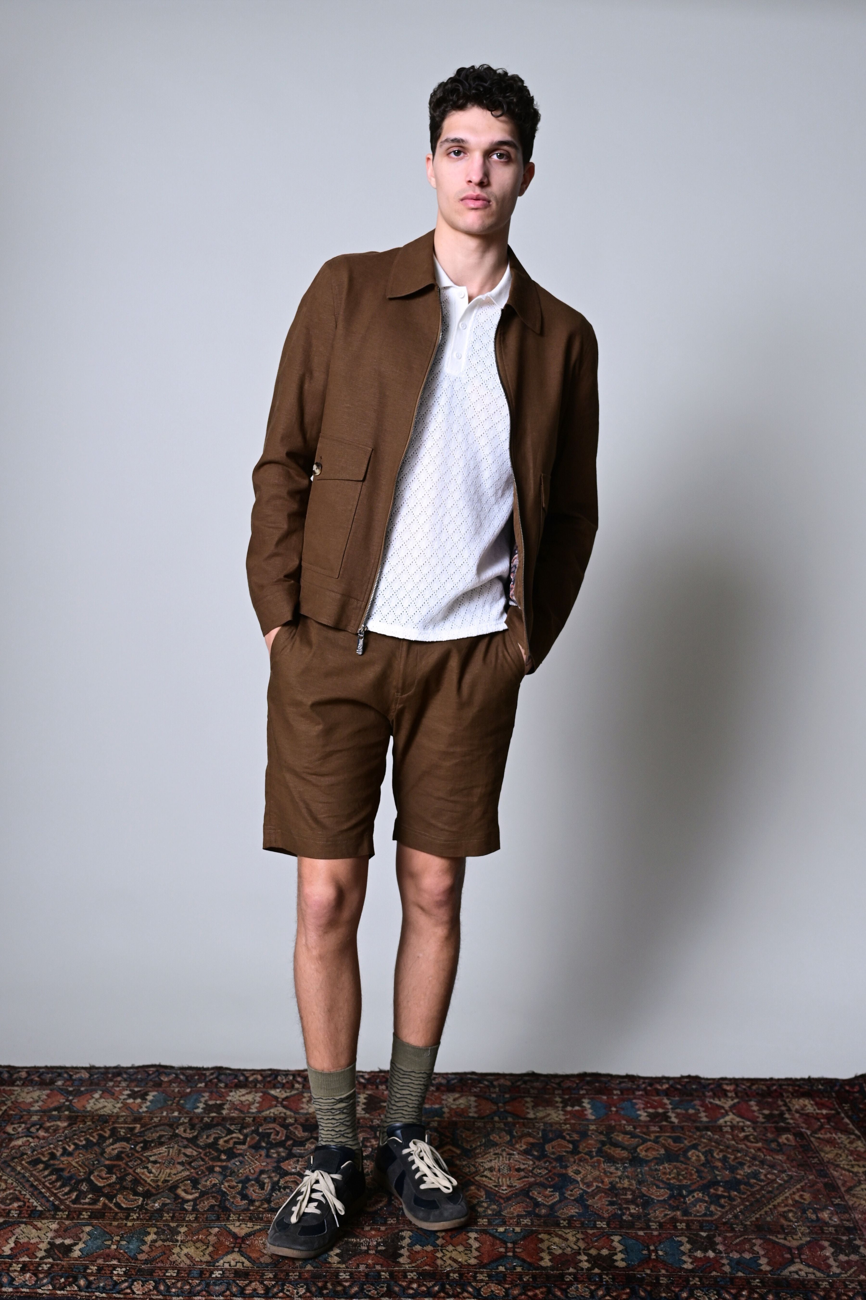 Milo Bomber Jacket - slim - Brown Linen