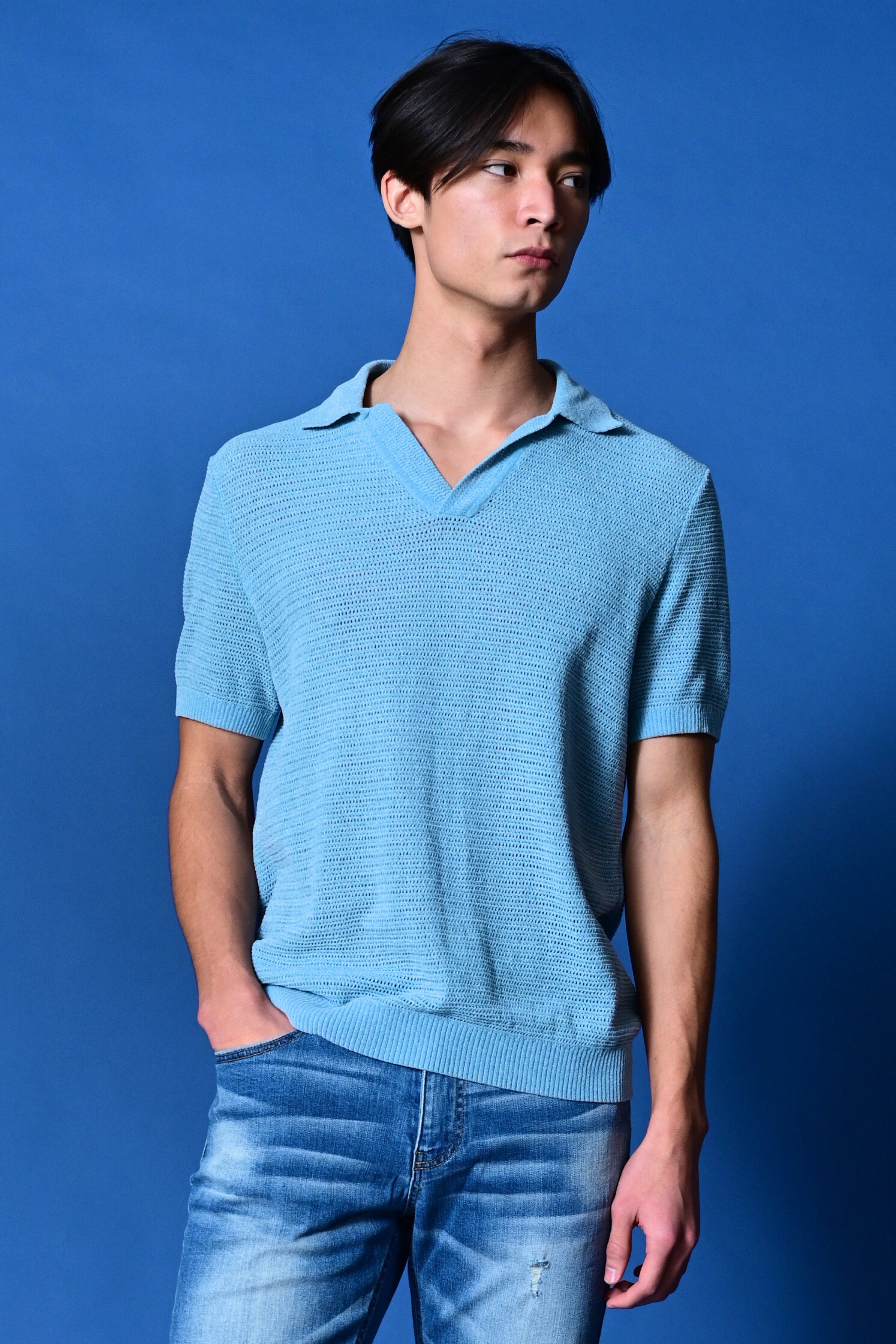 Johnny Collar Polo - Lt Blue Chenille