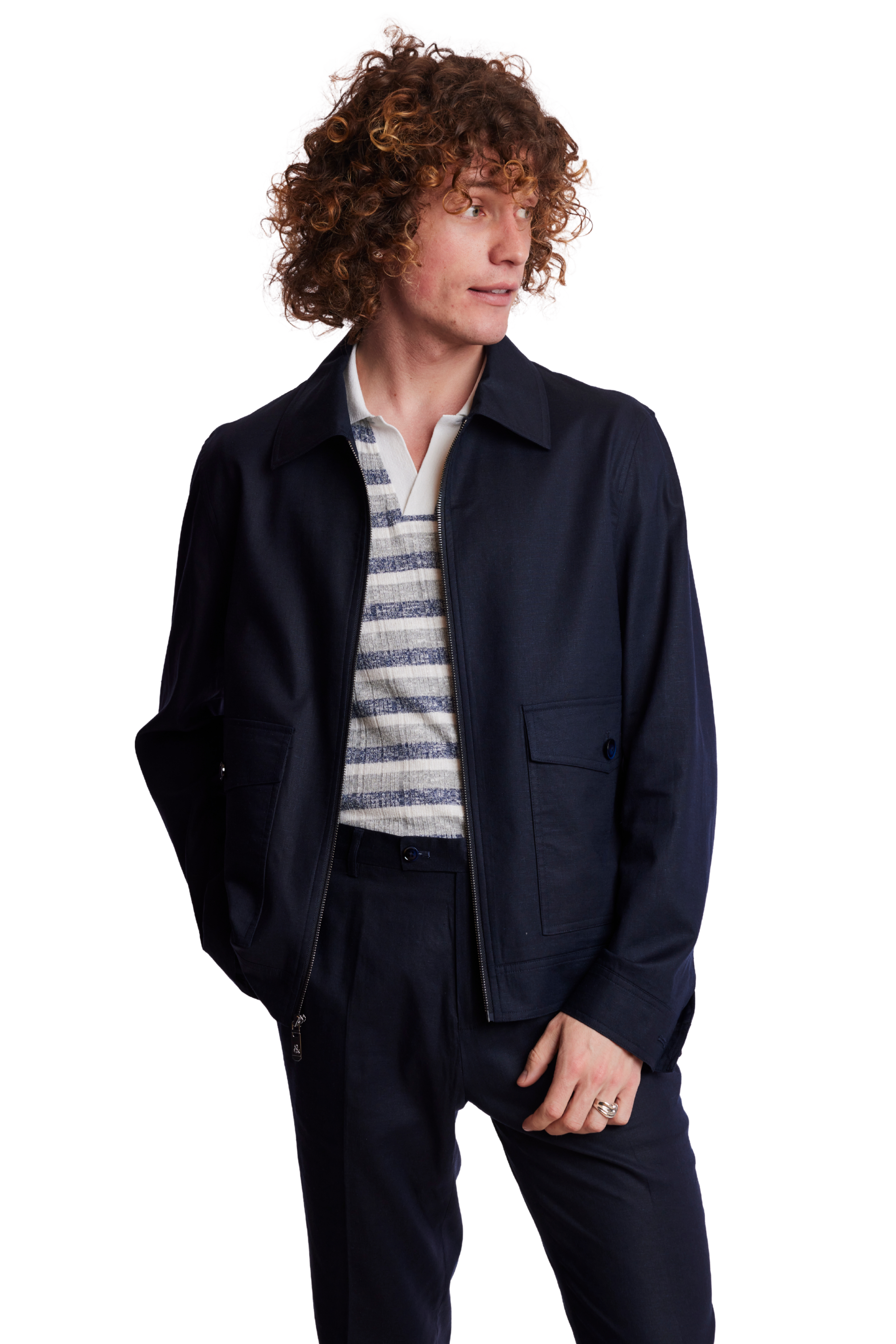 Milo Bomber Jacket - slim - Navy Linen