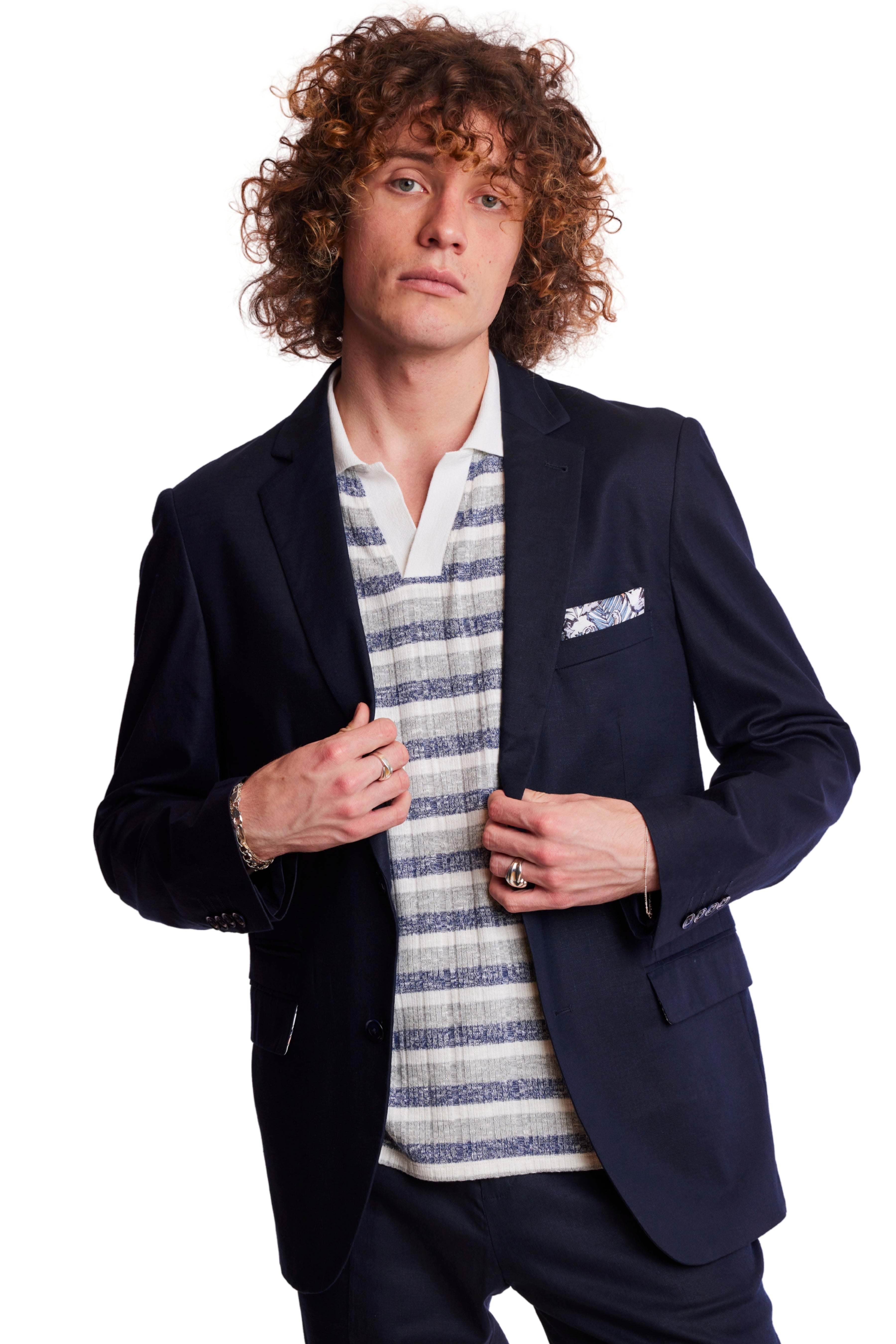 Dover Notch Jacket - slim - Navy Linen