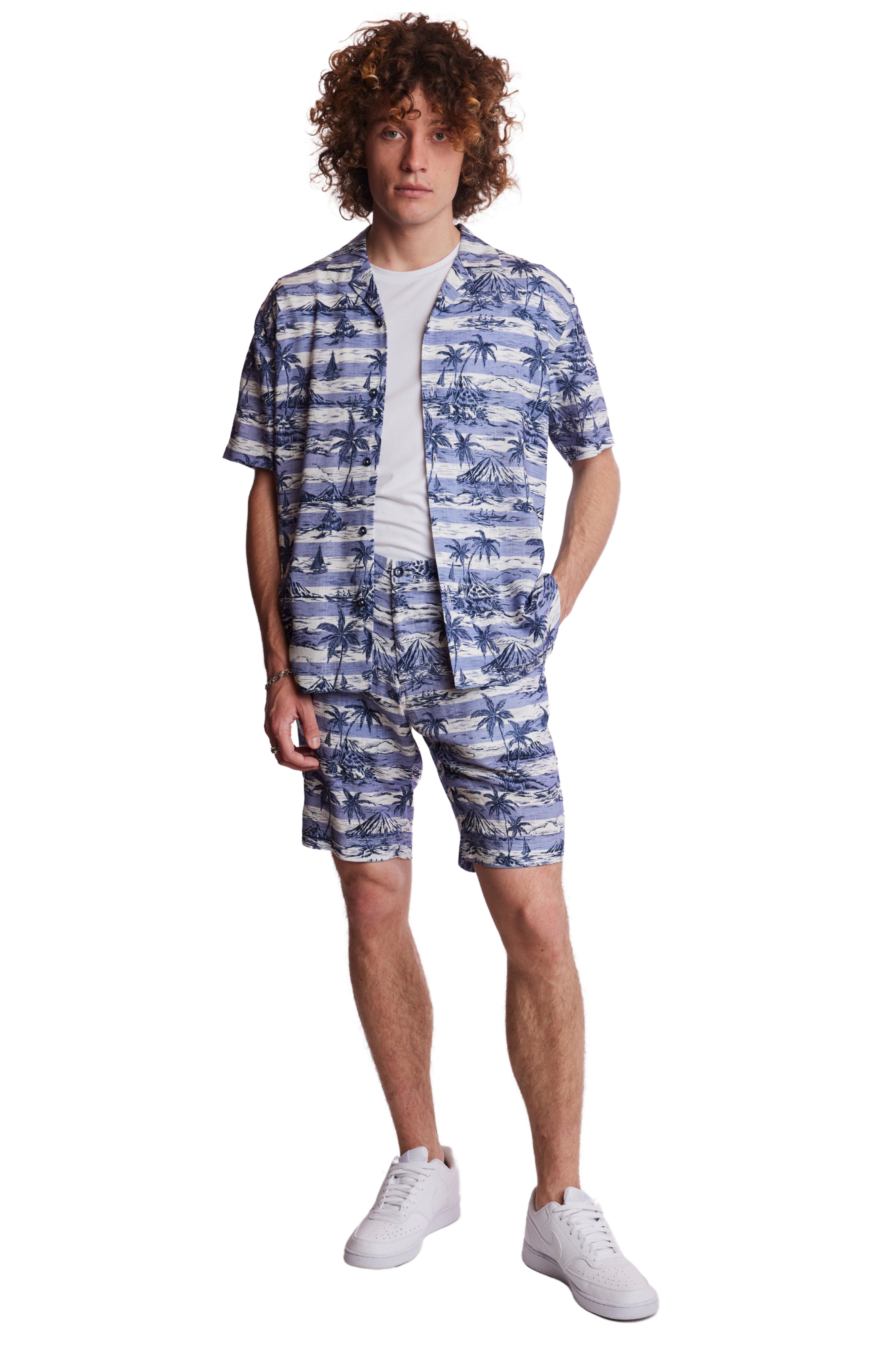 Camp Collar Shirt - Indigo Palms Stripe