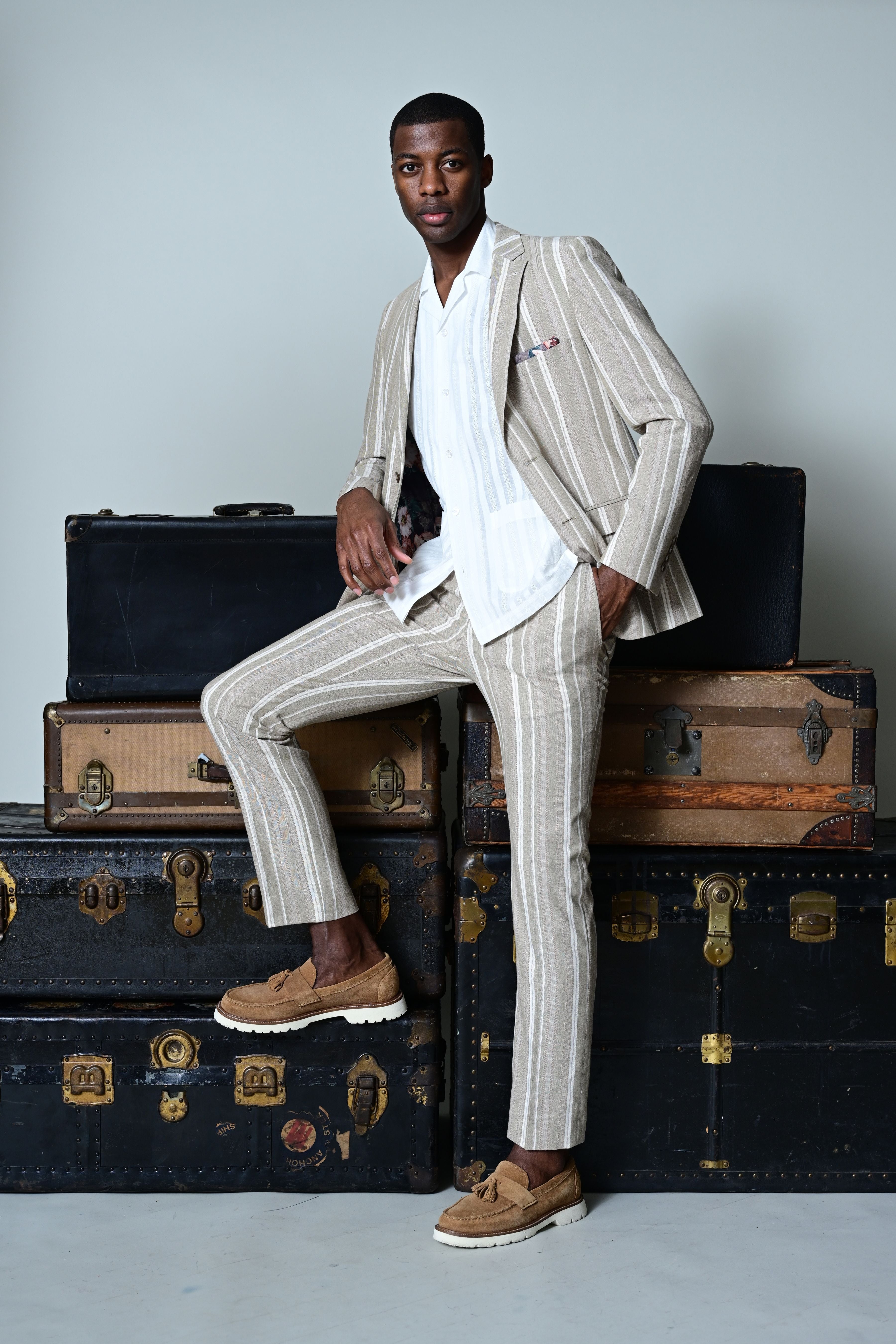 Dover Notch Jacket - slim - Tan Beige Stripes