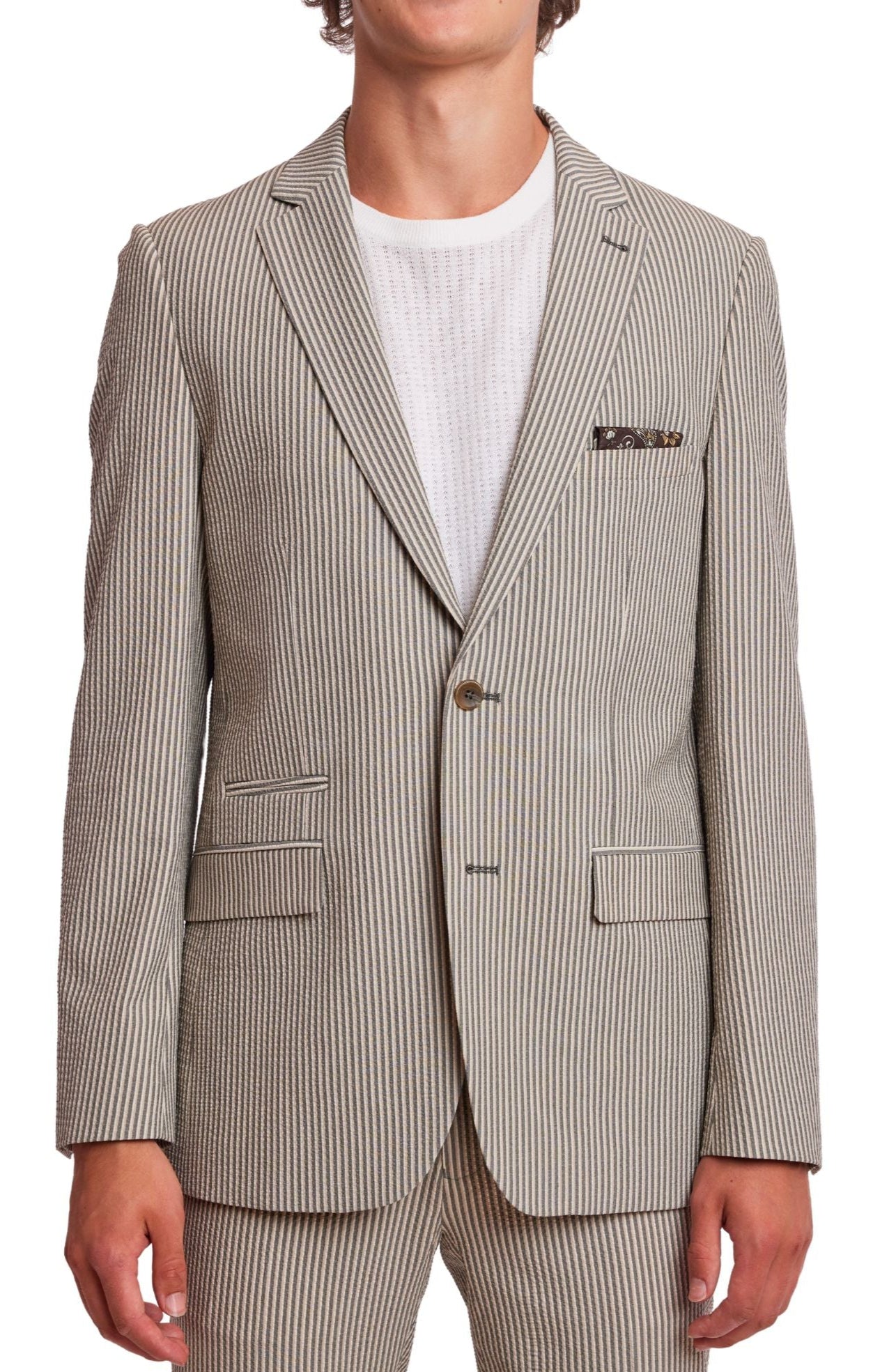 Dover Notch Jacket  - slim - Grey Tan Cream Seersucker