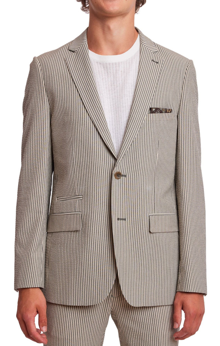 Dover Notch Jacket - slim - Grey Tan Cream Seersucker
