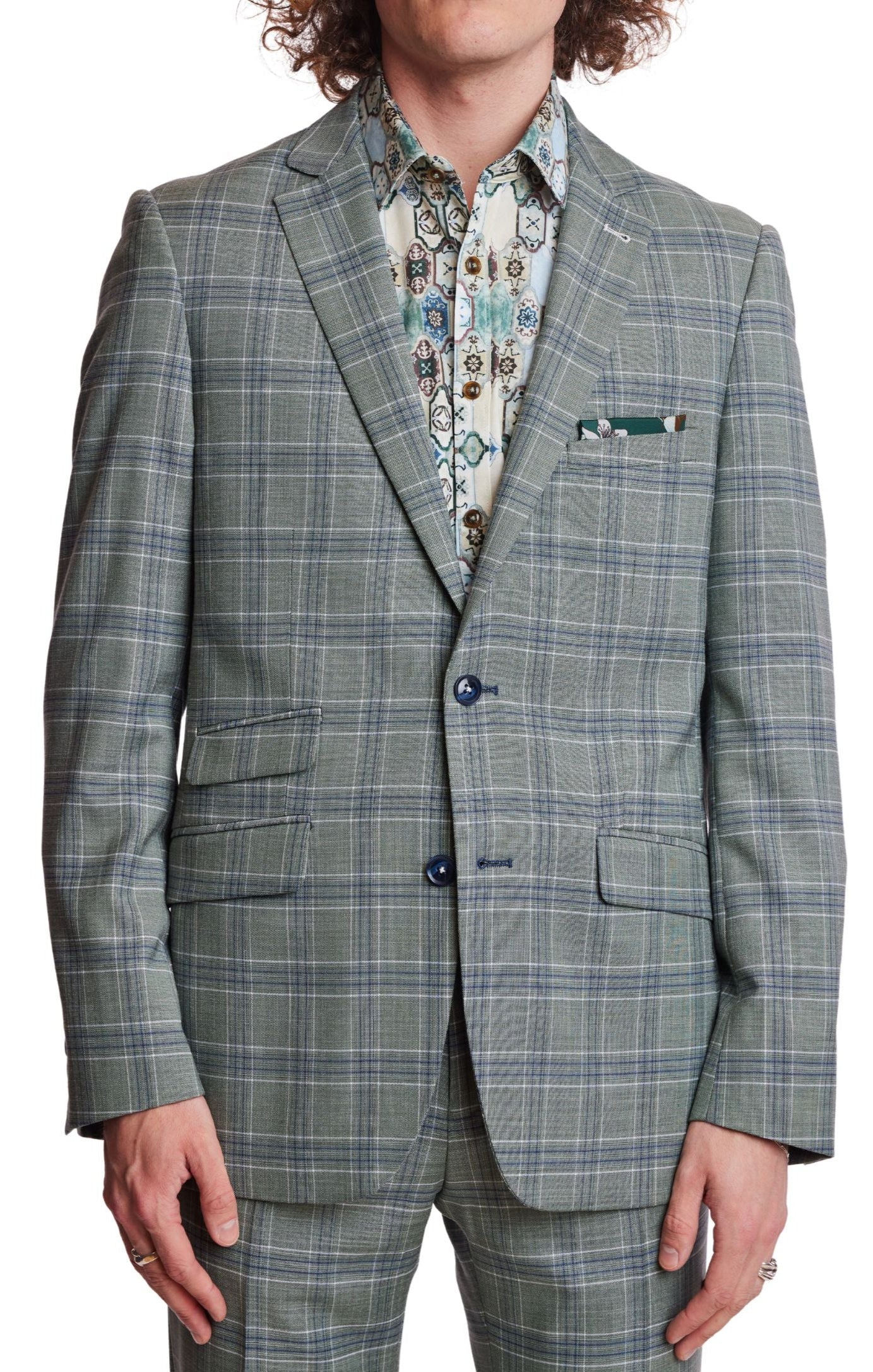Dover Notch Jacket  - slim - Green Blue White Check