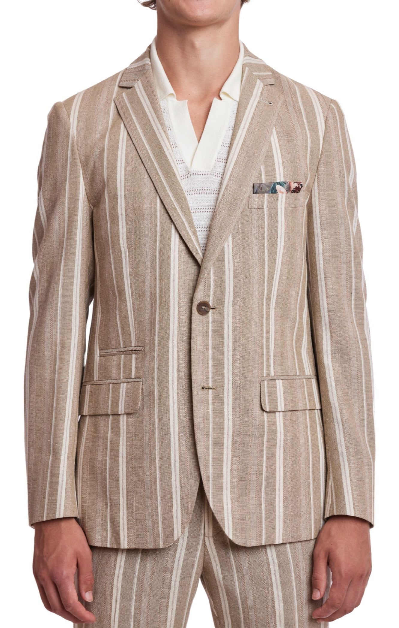 Dover Notch Jacket - slim - Tan Beige Stripes