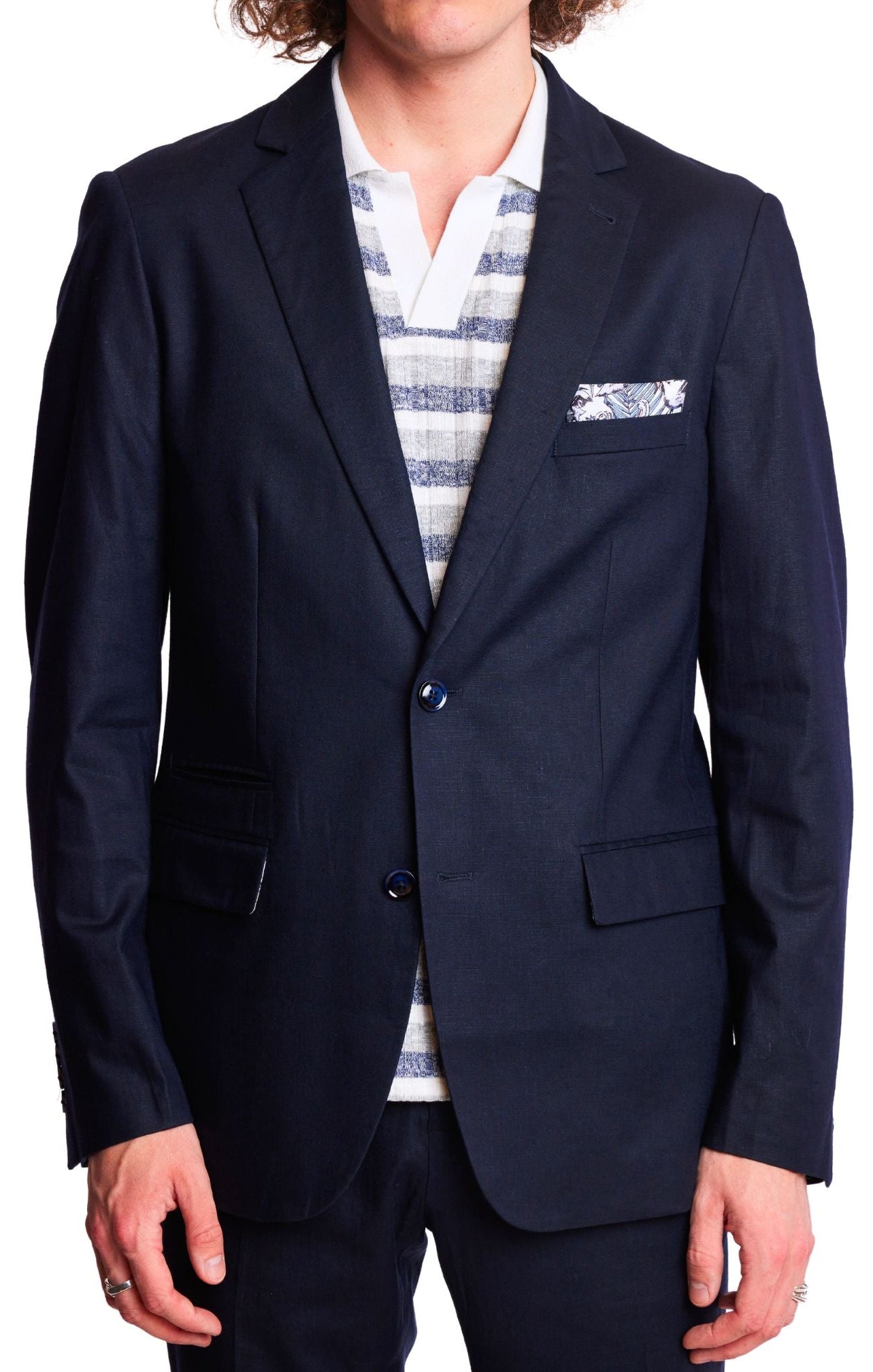 Dover Notch Jacket - slim - Navy Linen