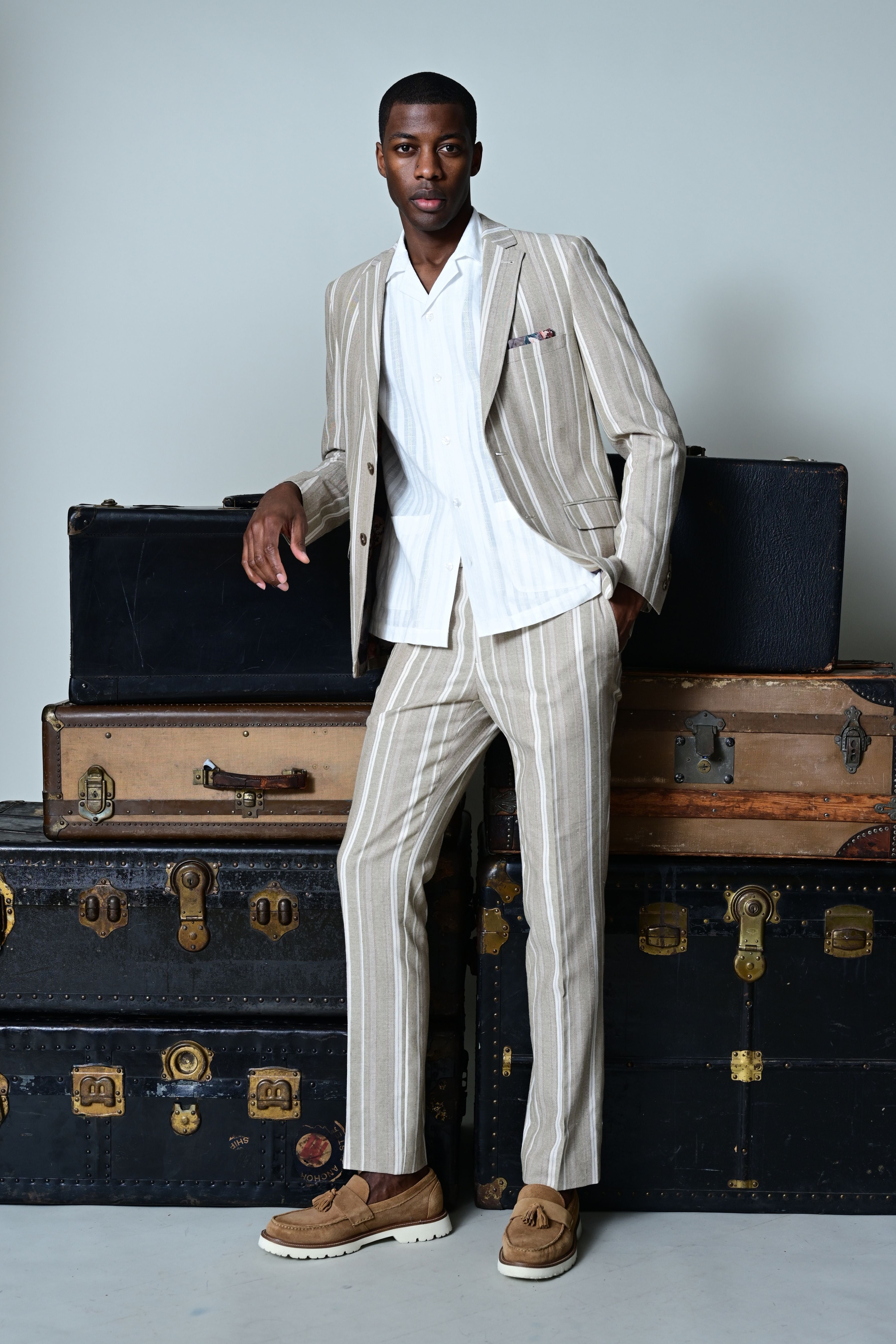 Dover Notch Jacket - slim - Tan Beige Stripes