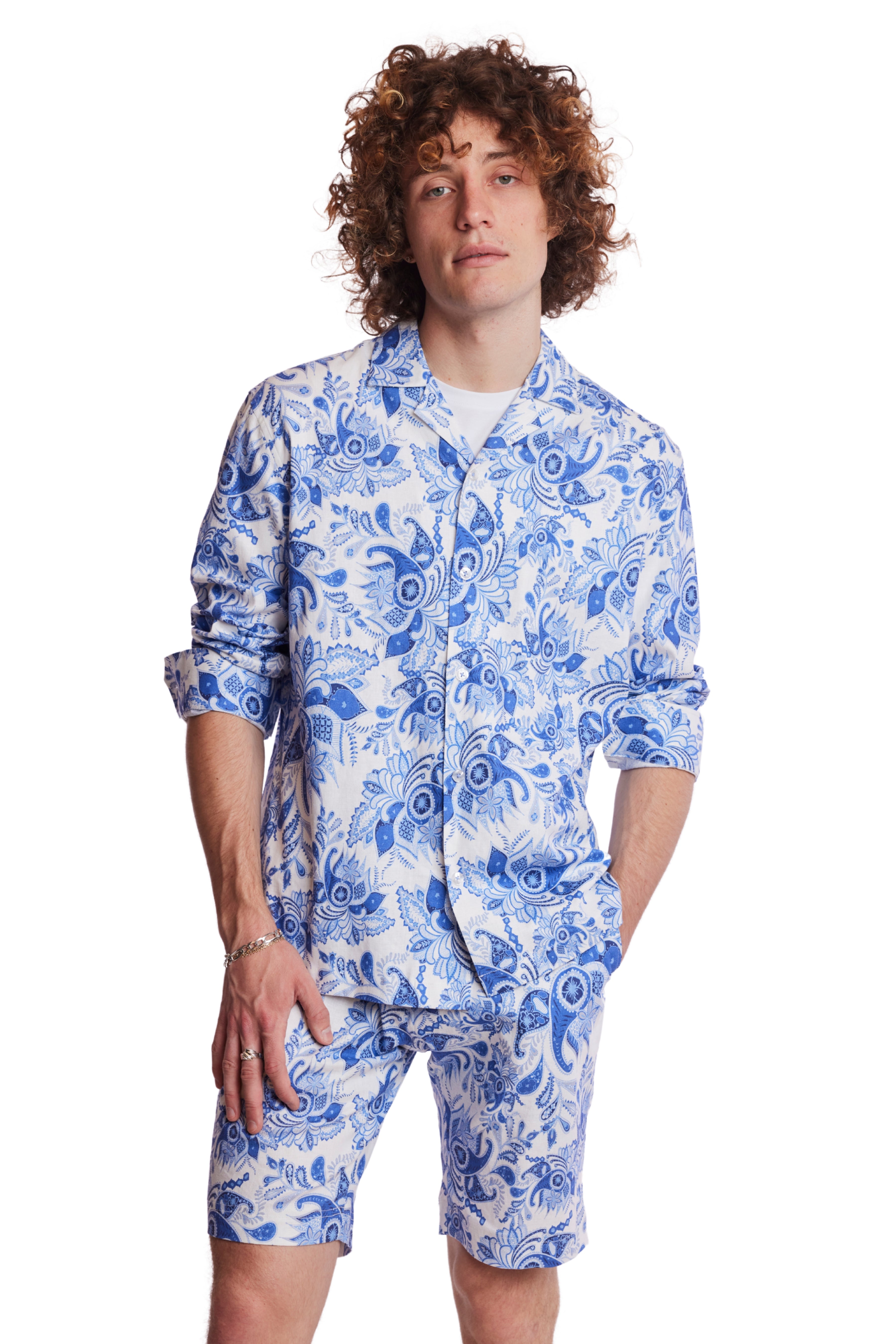 Camp Collar Shirt - Indigo White Paisley