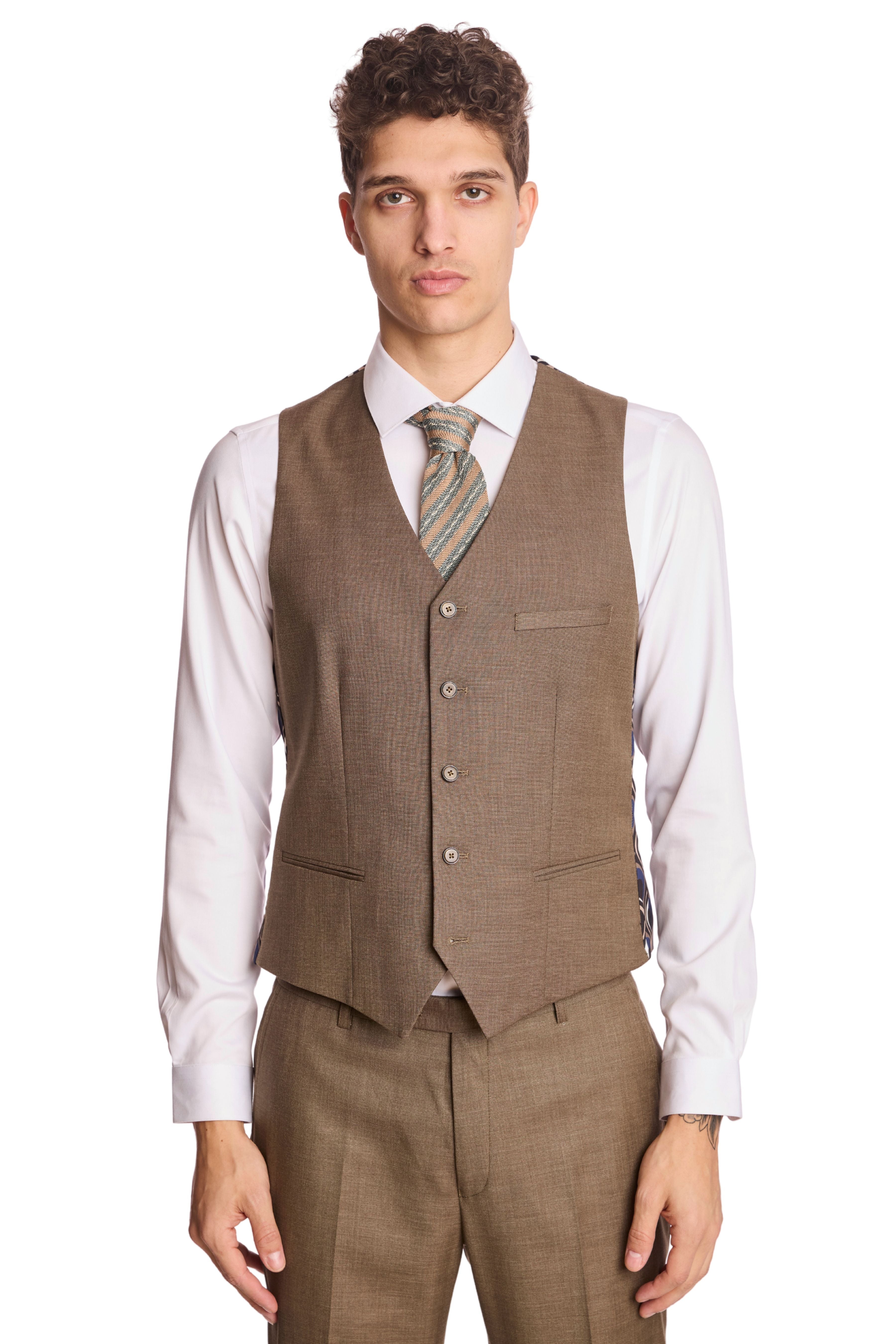 Modern Fit - Eaton 5 Button Vest - Dark Khaki Shark