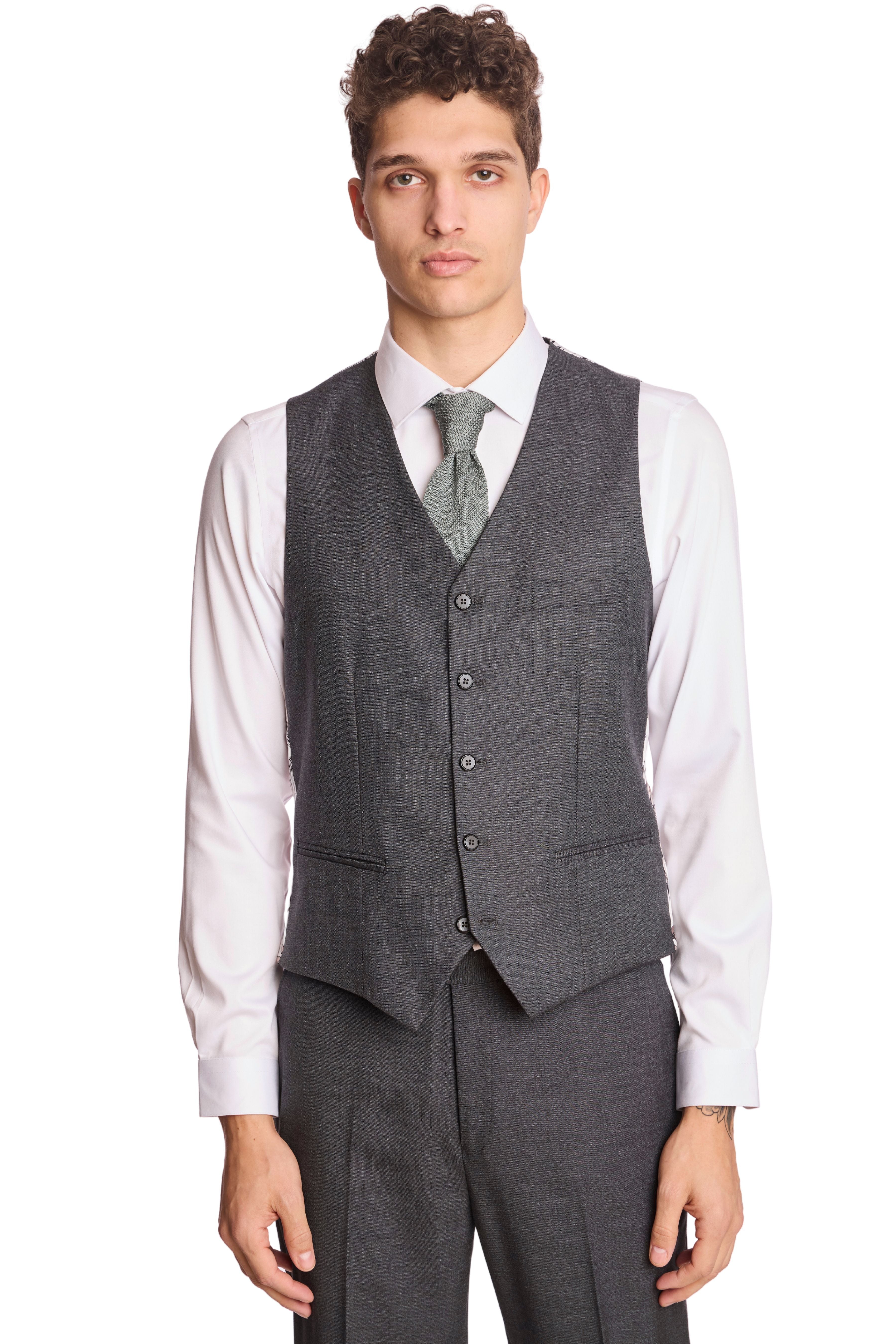 Modern Fit - Eaton 5 Button Vest - Charcoal Shark