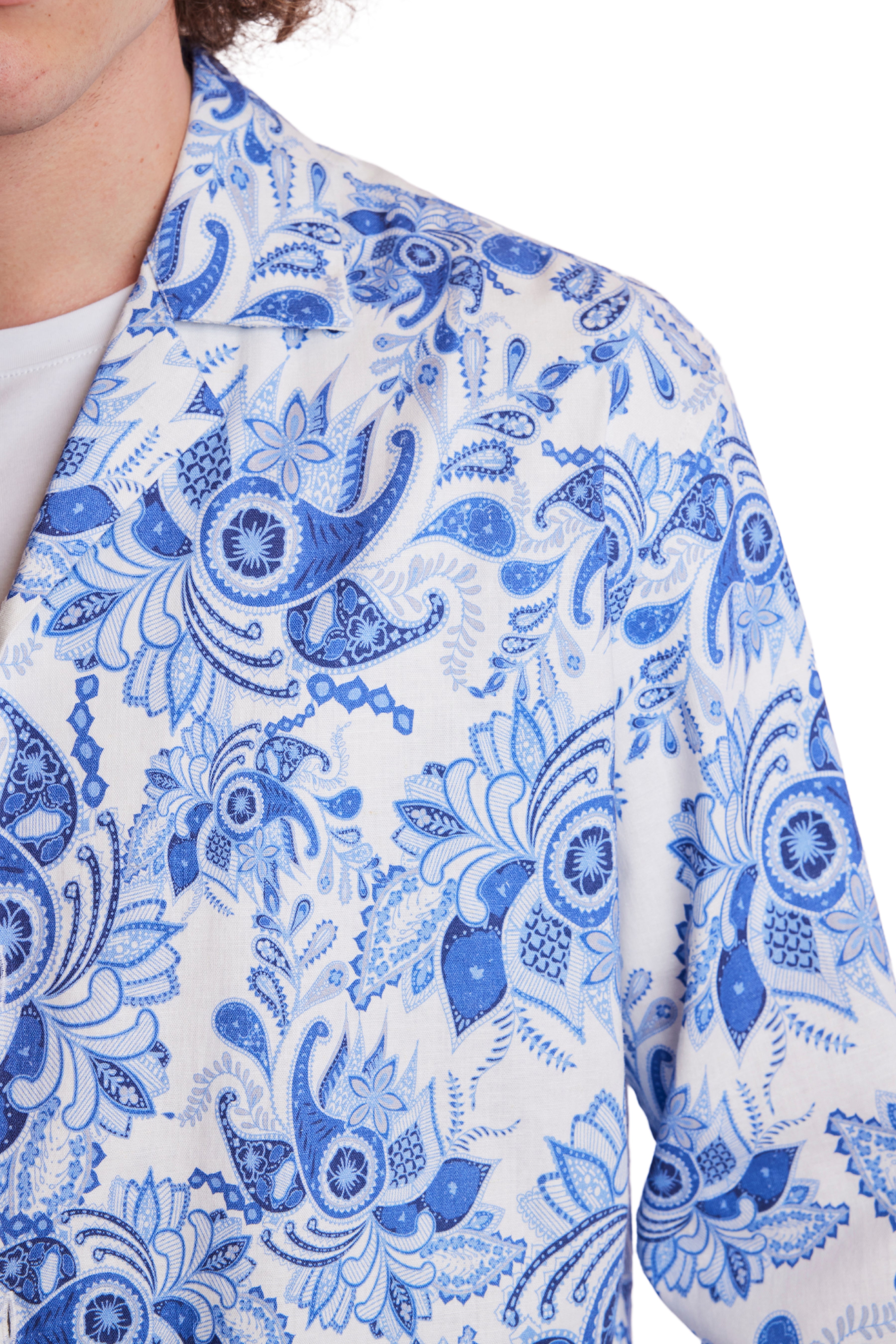 Camp Collar Shirt - Indigo White Paisley