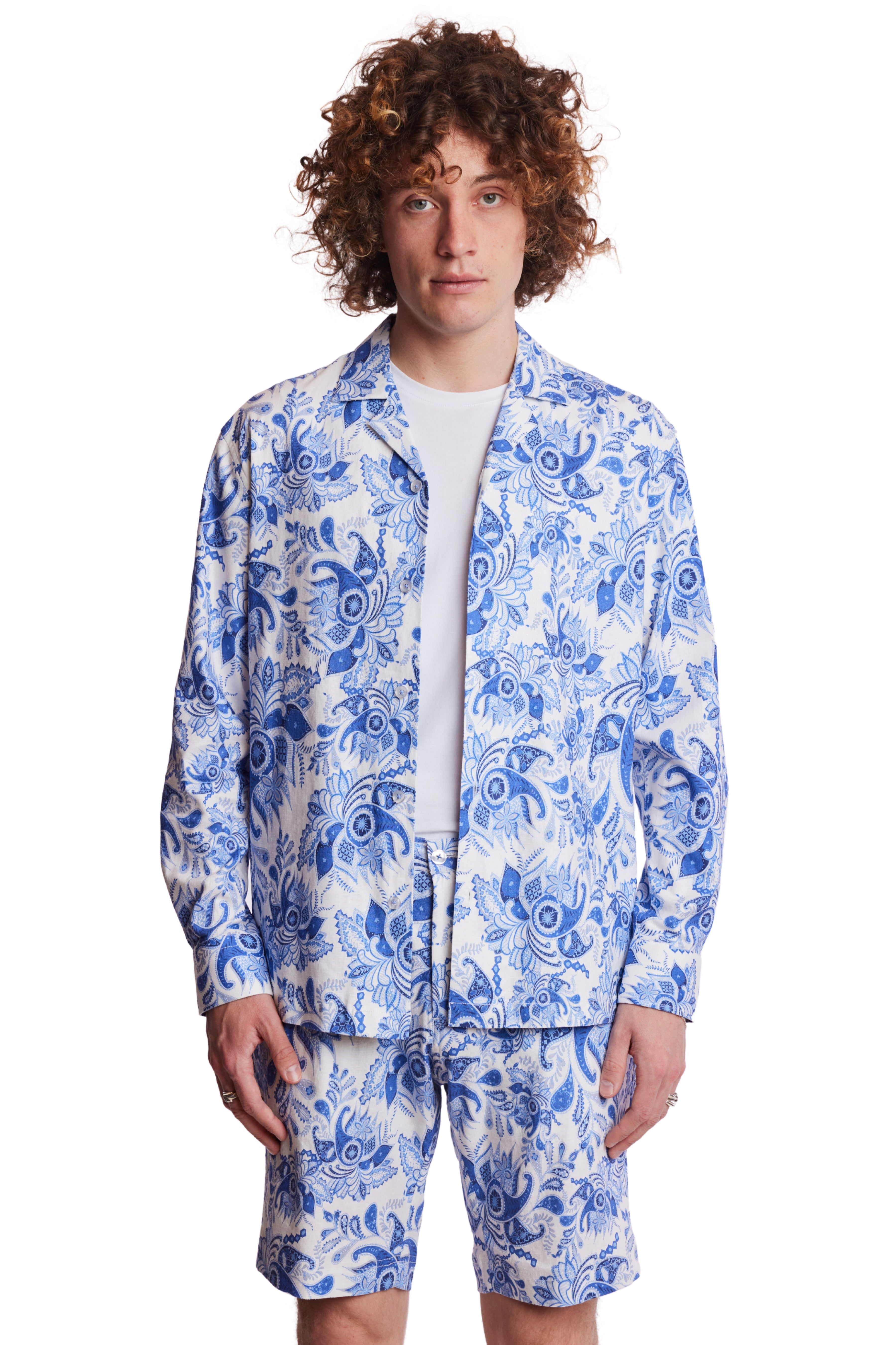 Camp Collar Shirt - Indigo White Paisley