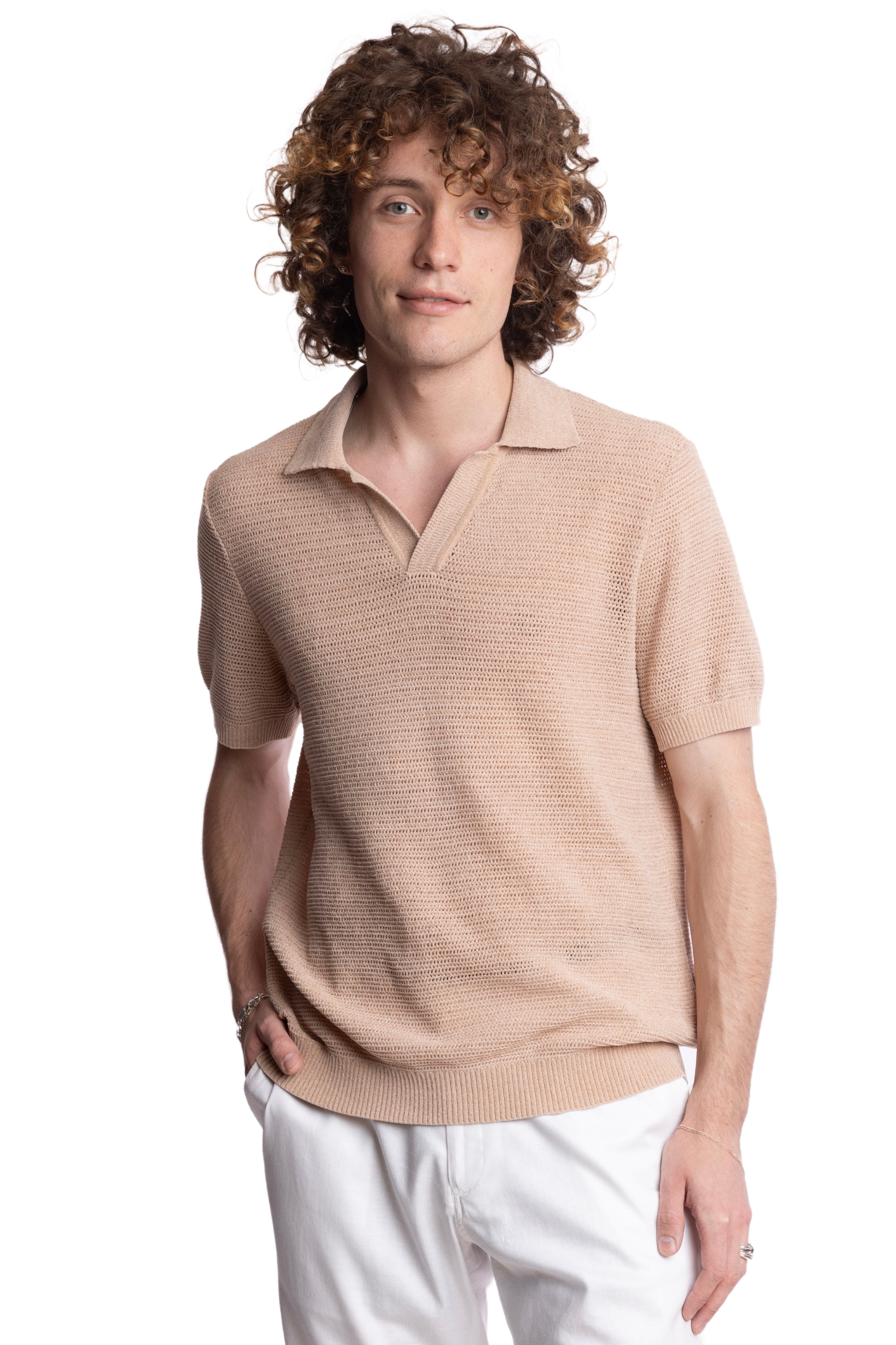 Johnny Collar Polo - Tan Chenille