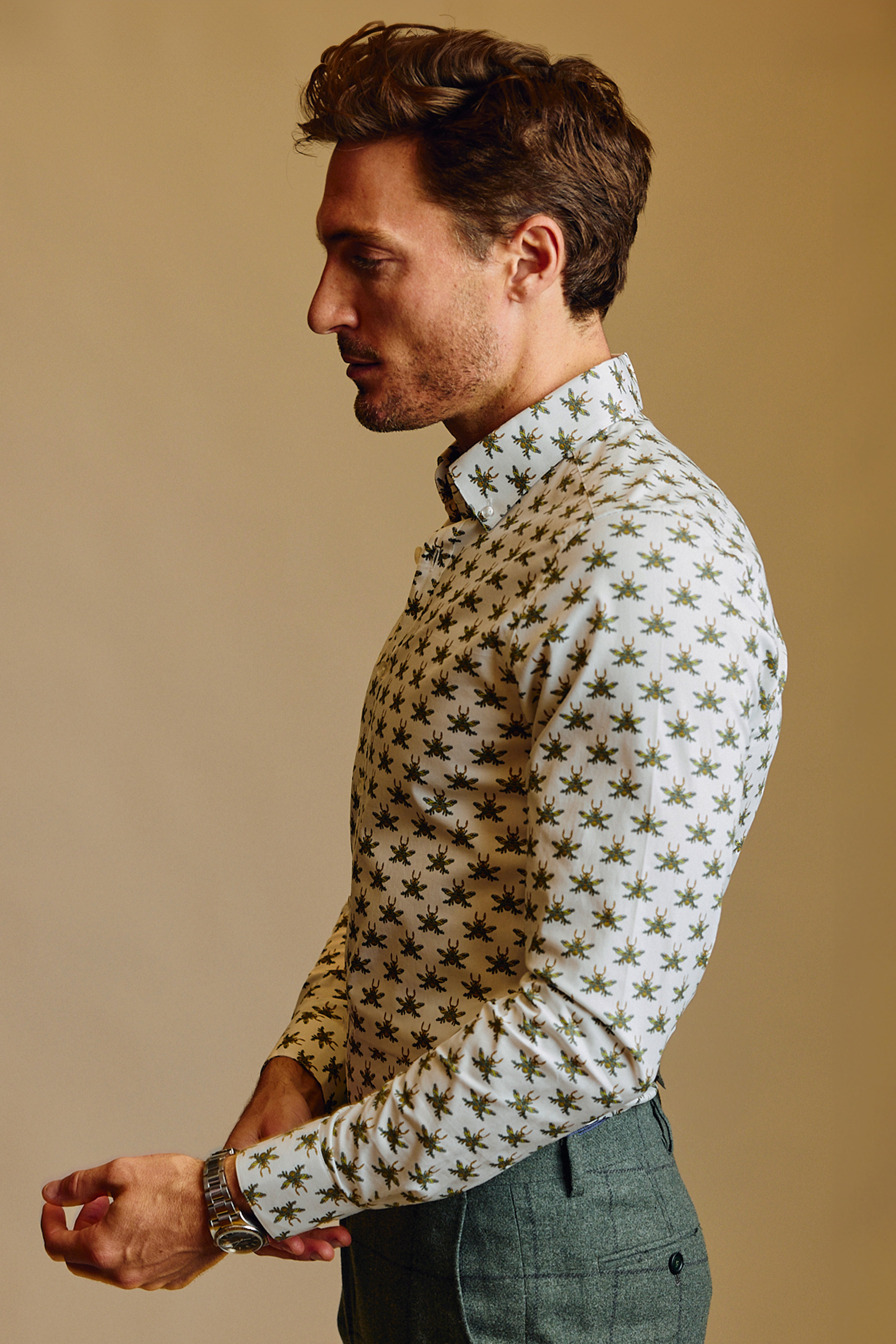 Brian Button Down Shirt - White Bees