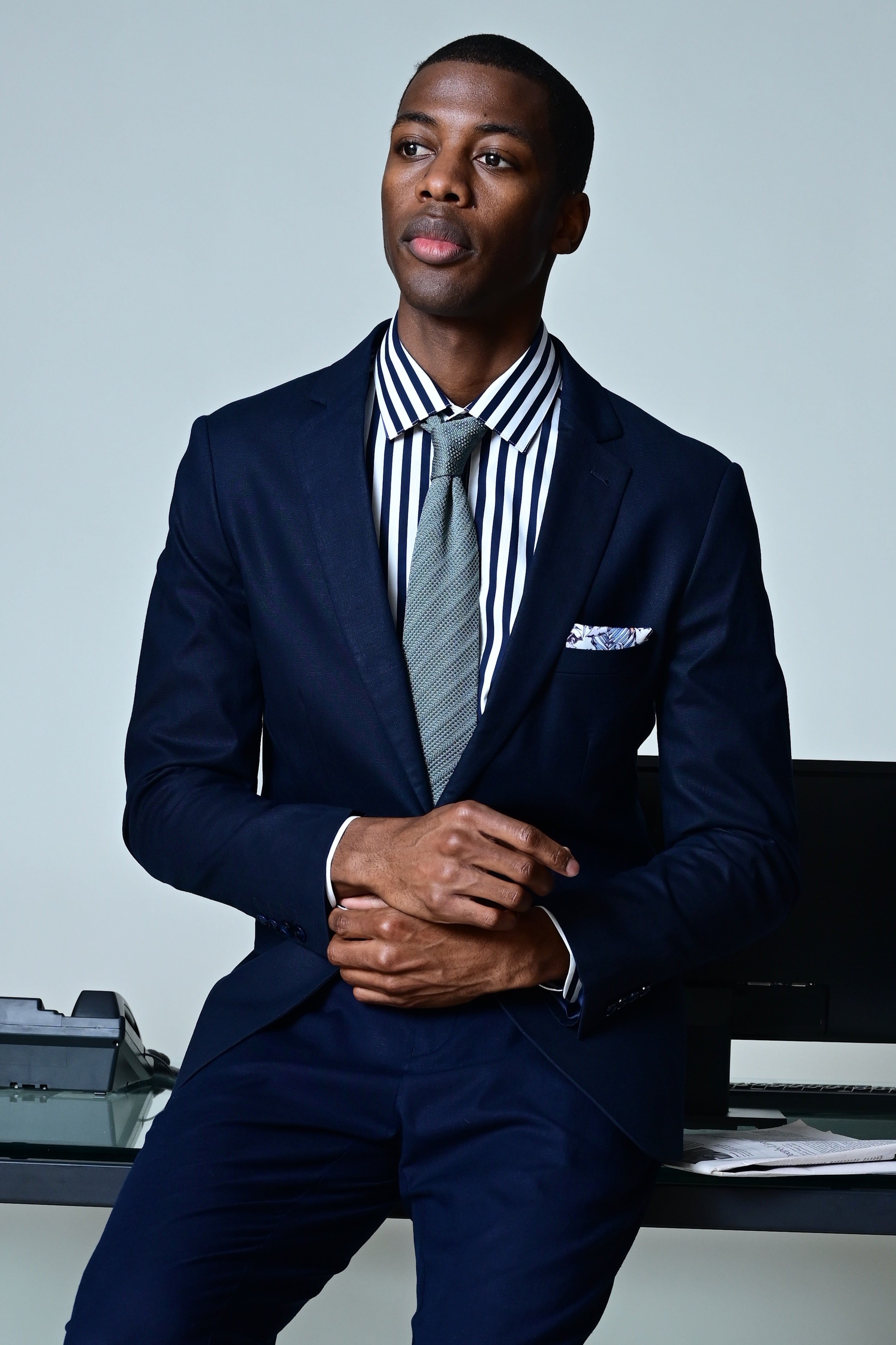 Dover Notch Jacket - slim - Navy Linen