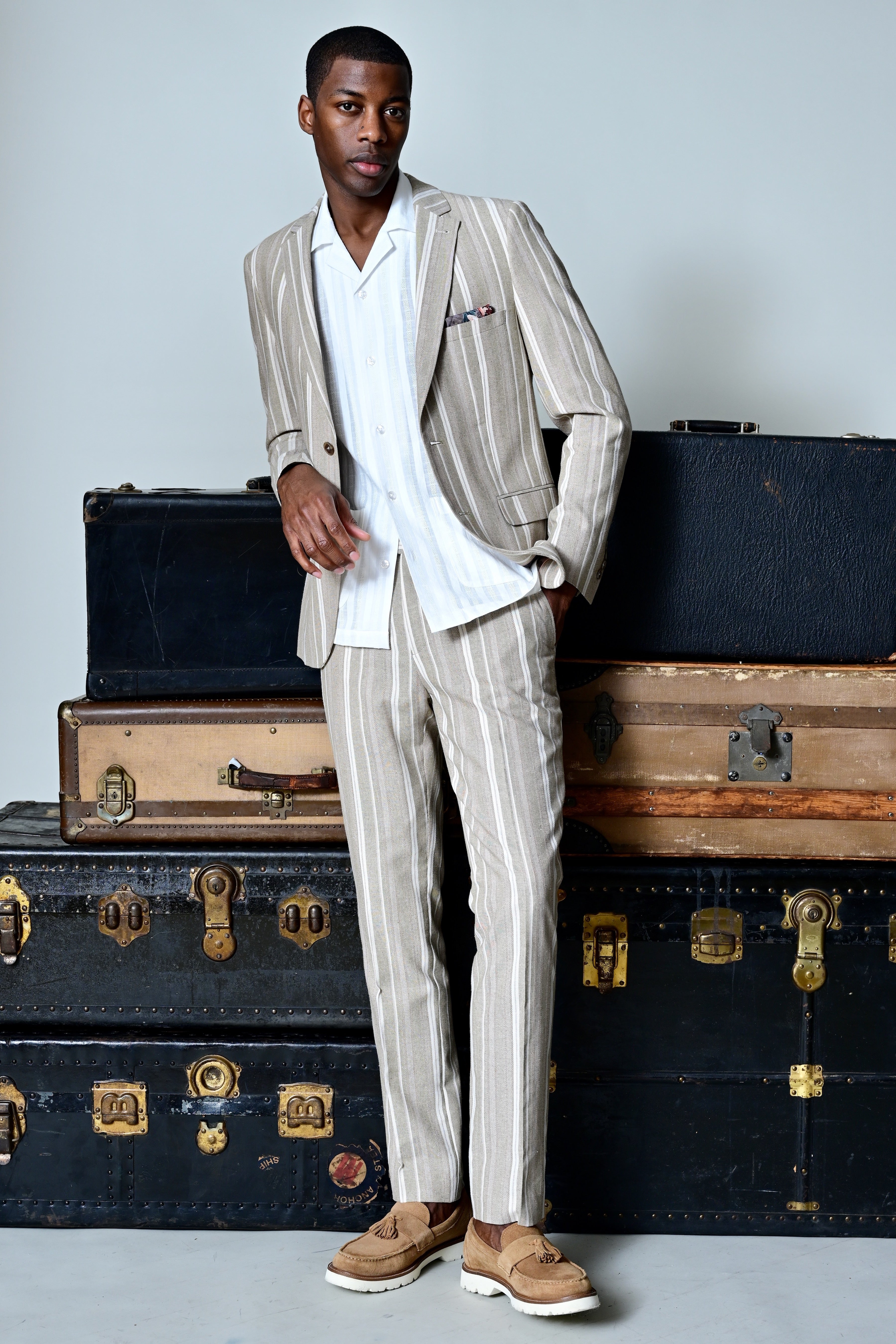 Dover Notch Jacket - slim - Tan Beige Stripes