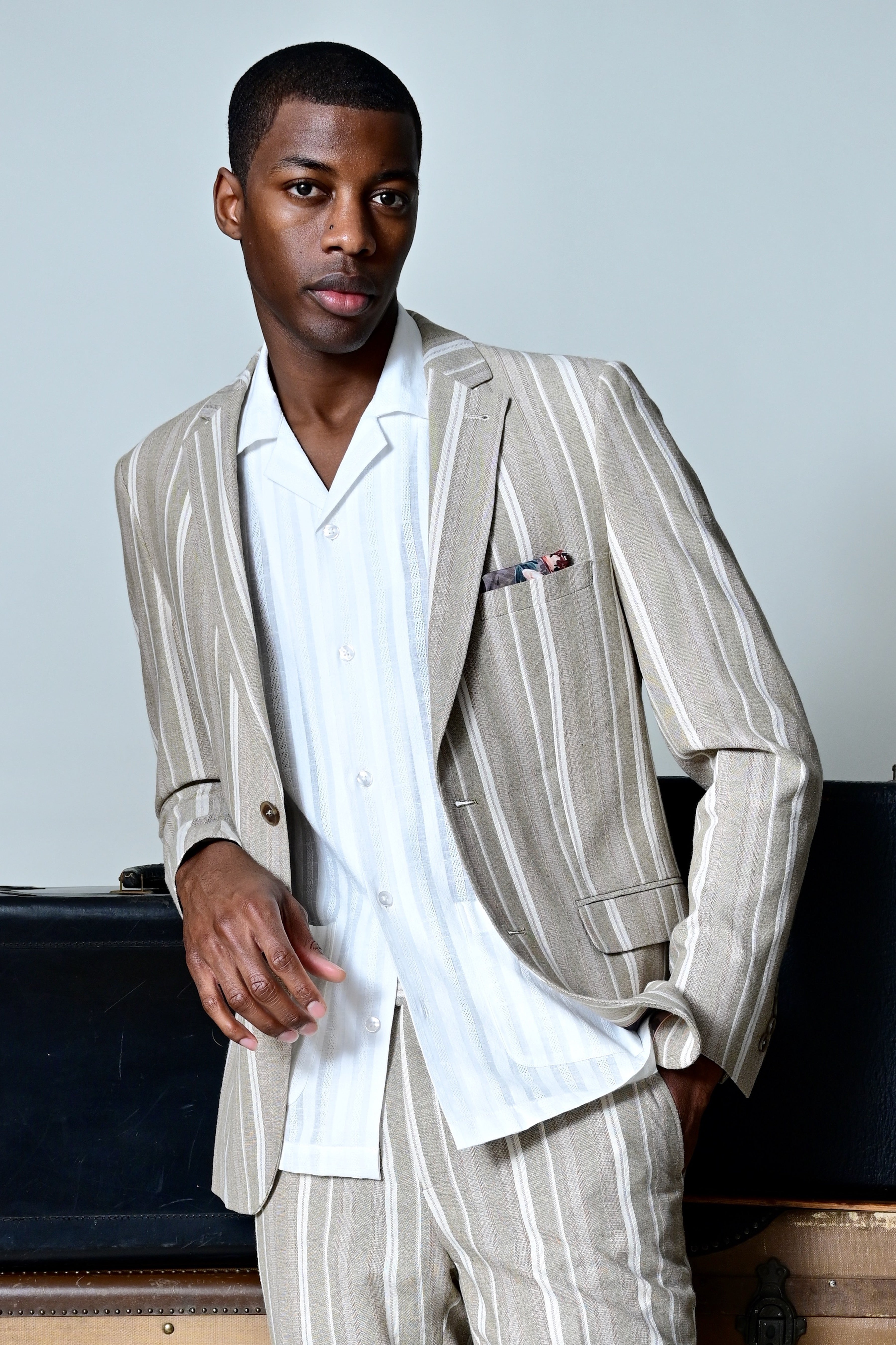Dover Notch Jacket - slim - Tan Beige Stripes