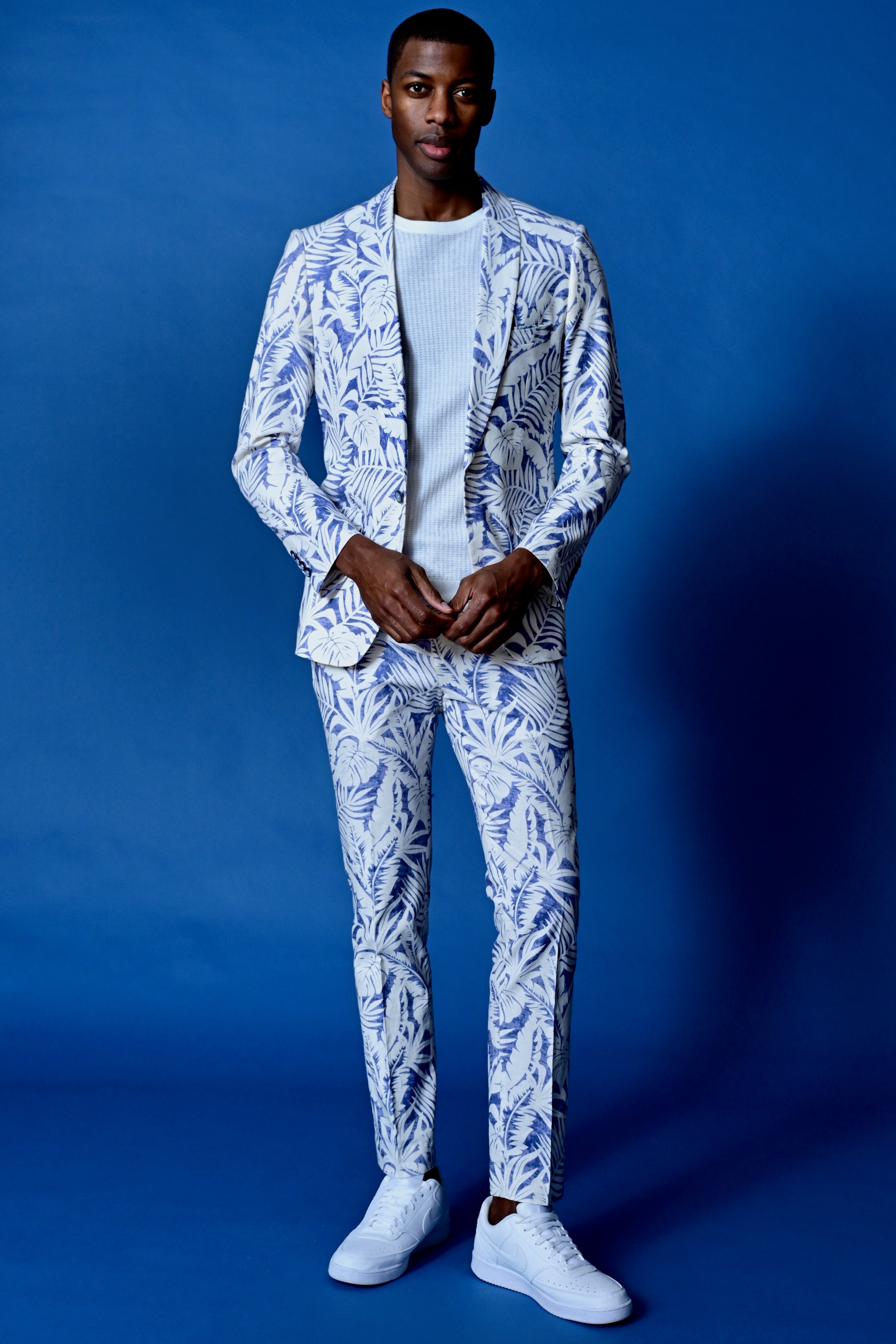 Stanford Shawl Jacket  - slim - Faded Blue Leaf