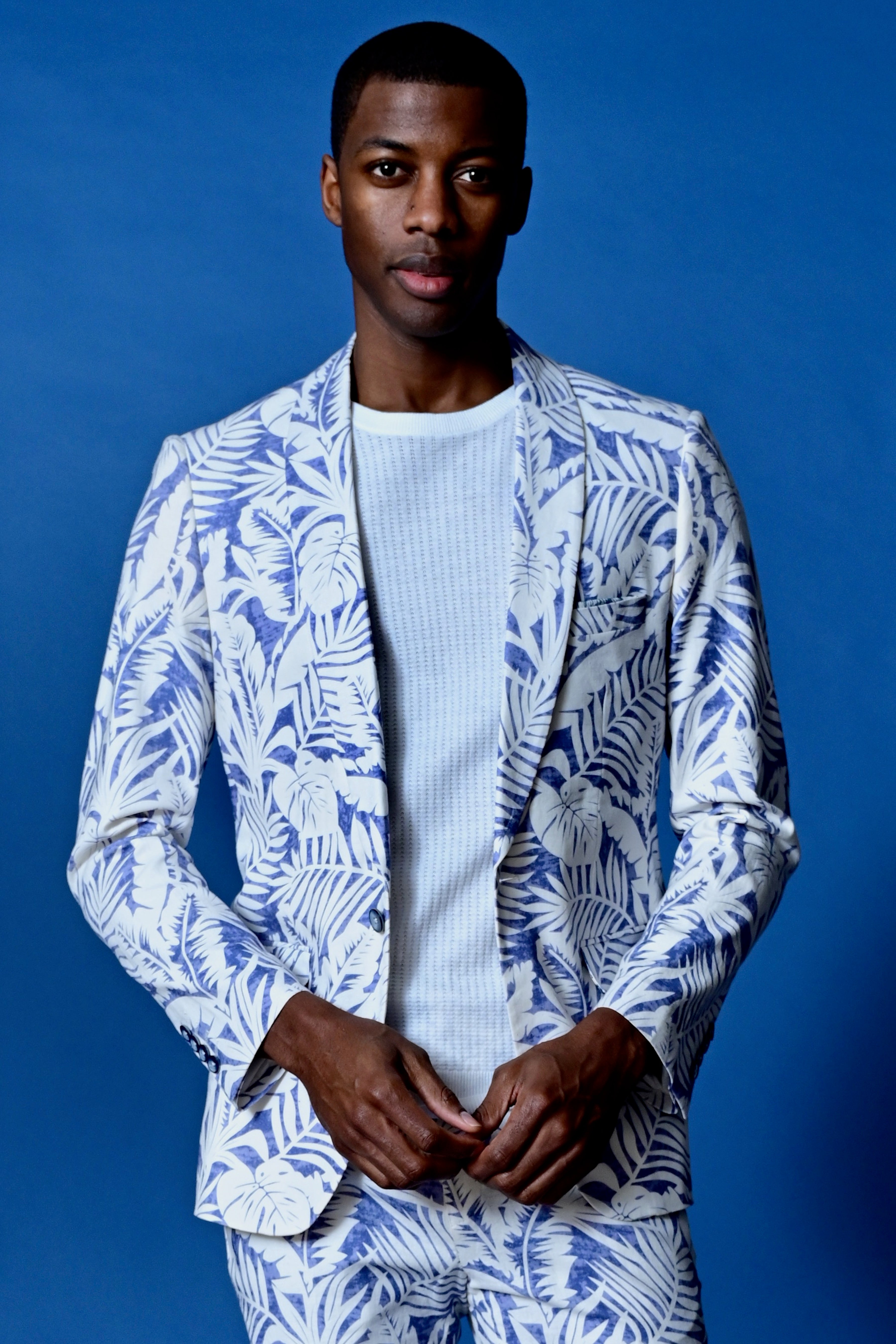 Stanford Shawl Jacket  - slim - Faded Blue Leaf