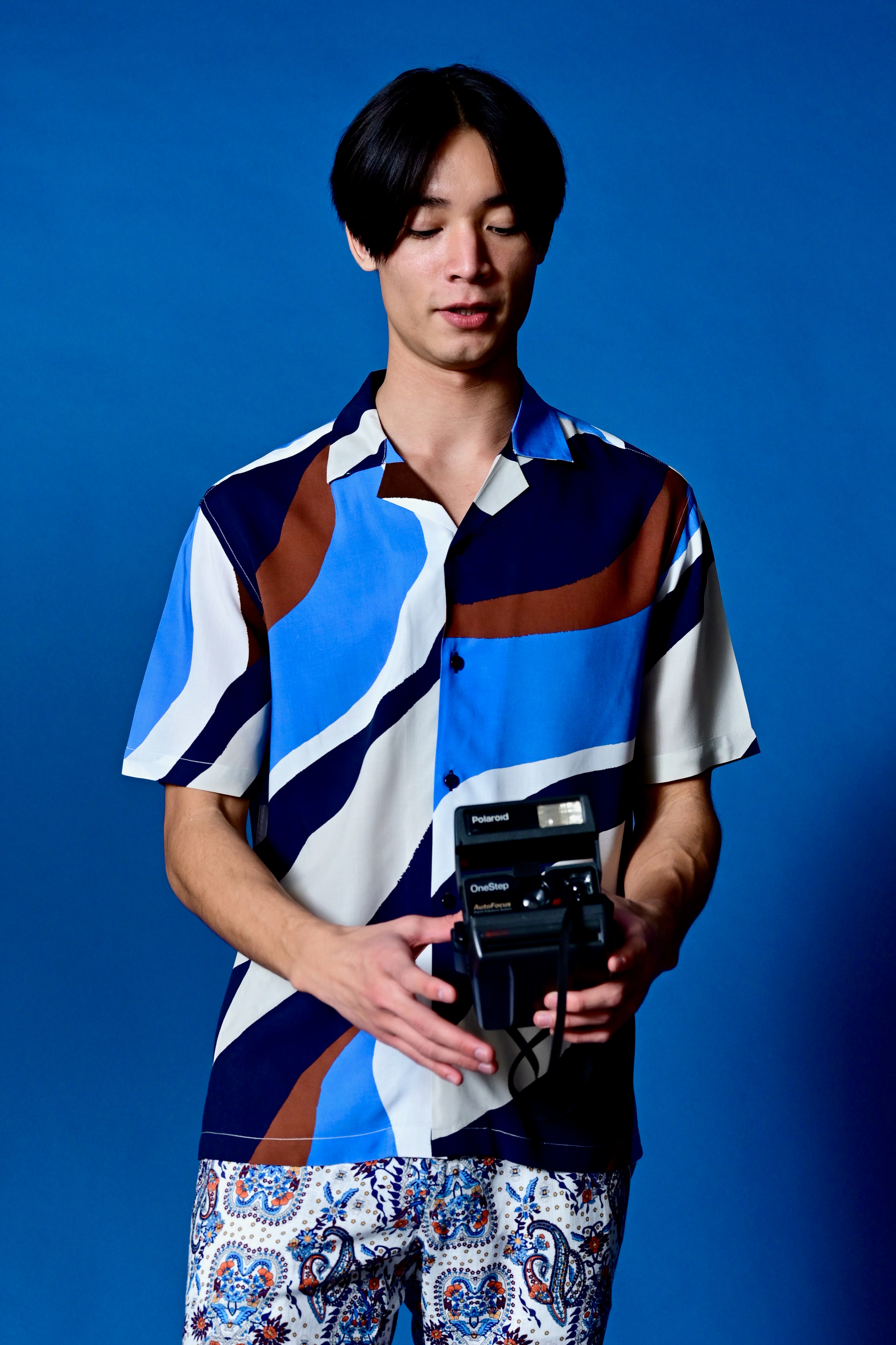 Camp Collar Shirt - Blue Brown White Swirls