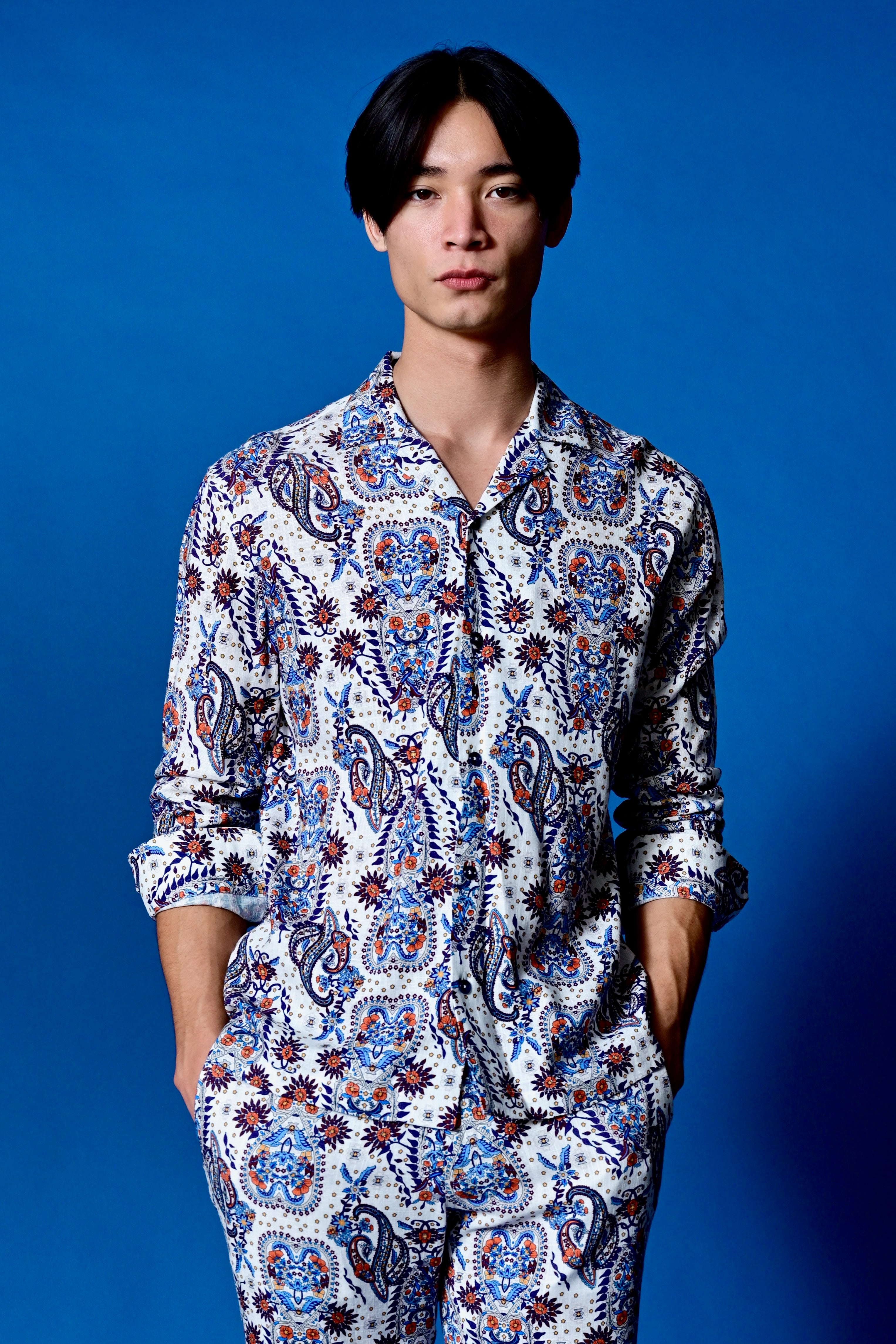 Camp Collar Shirt - White Blue Orange Paisley