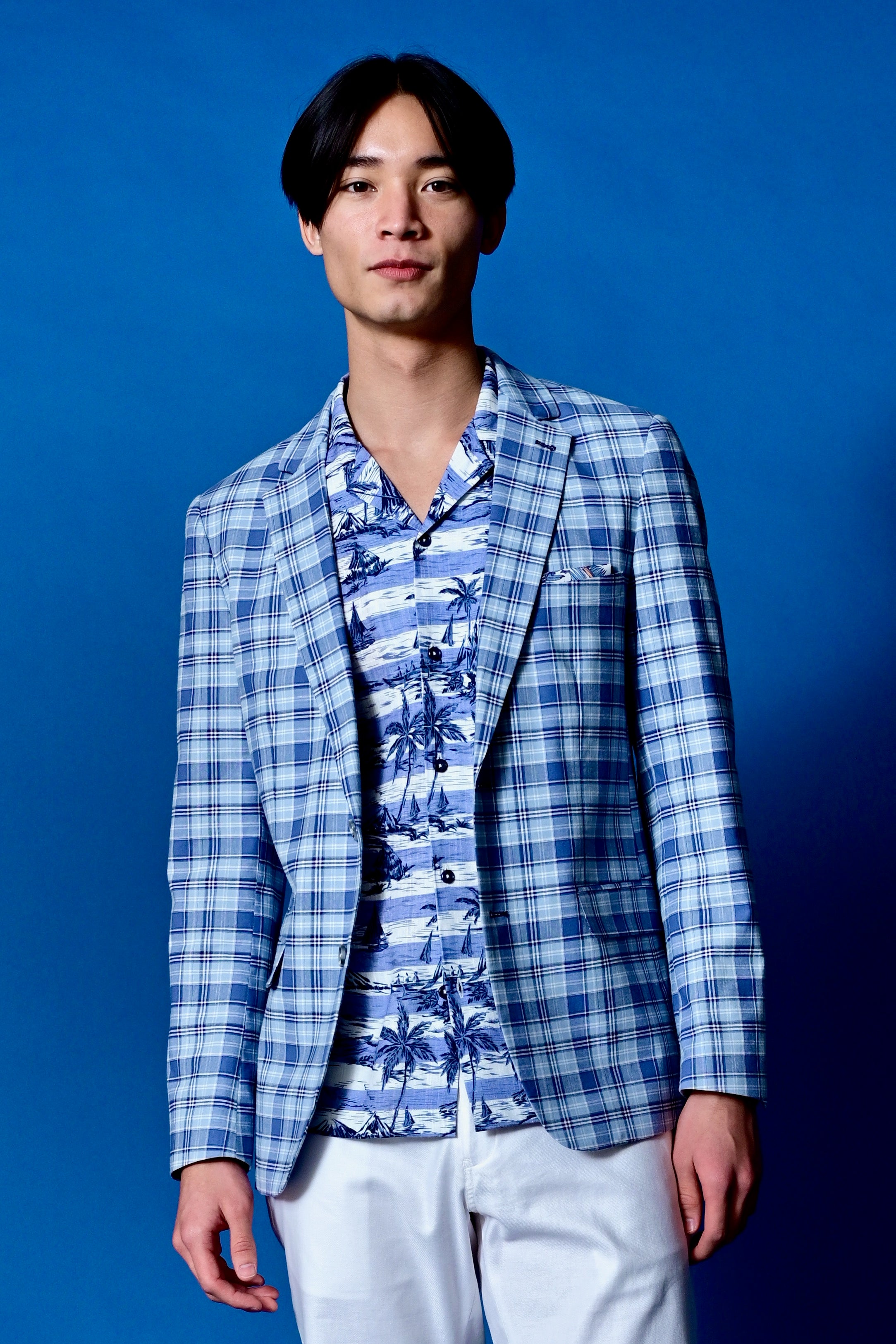 Dover Notch Jacket - slim - Blue Madras Check