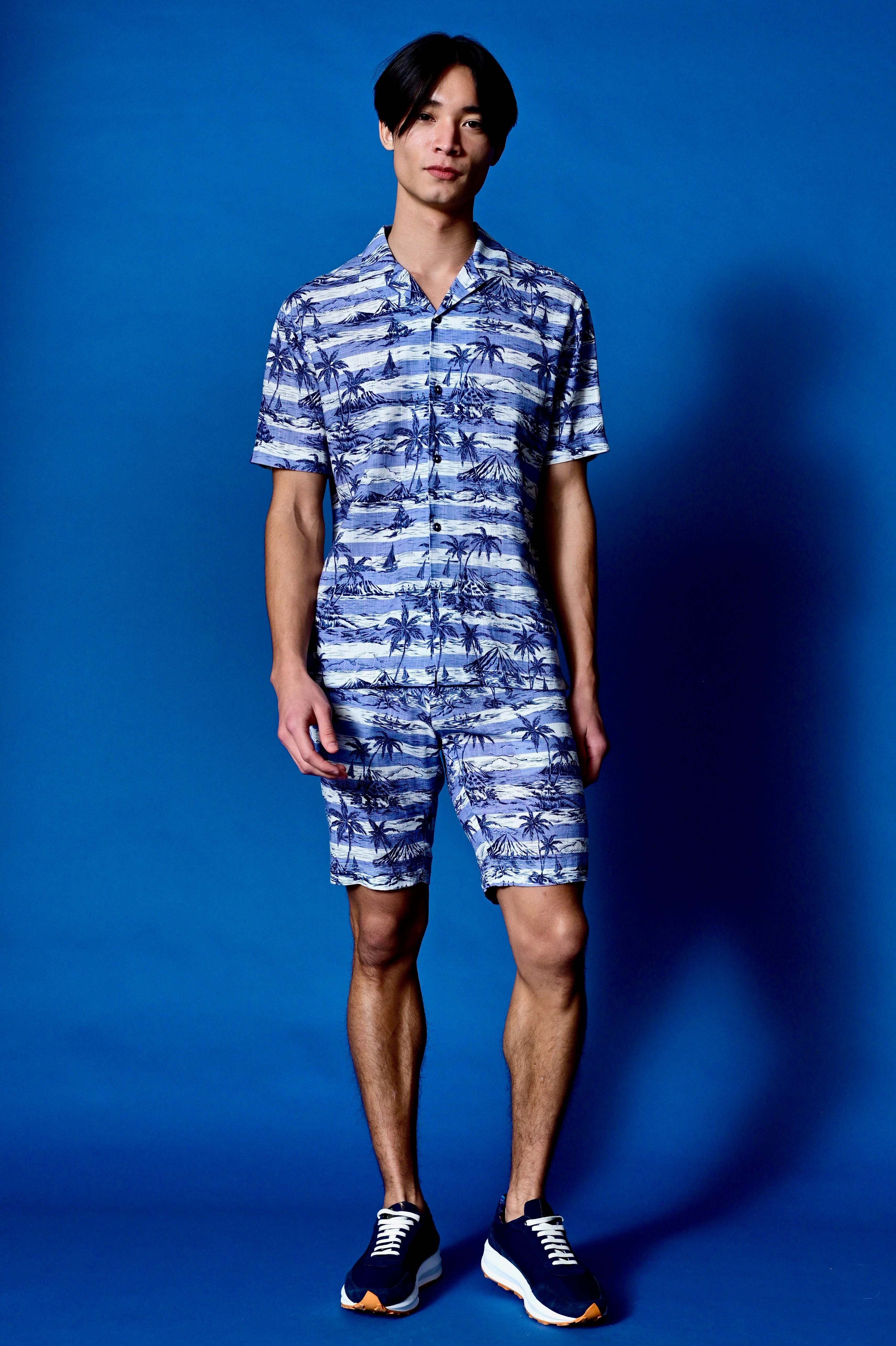 Camp Collar Shirt - Indigo Palms Stripe