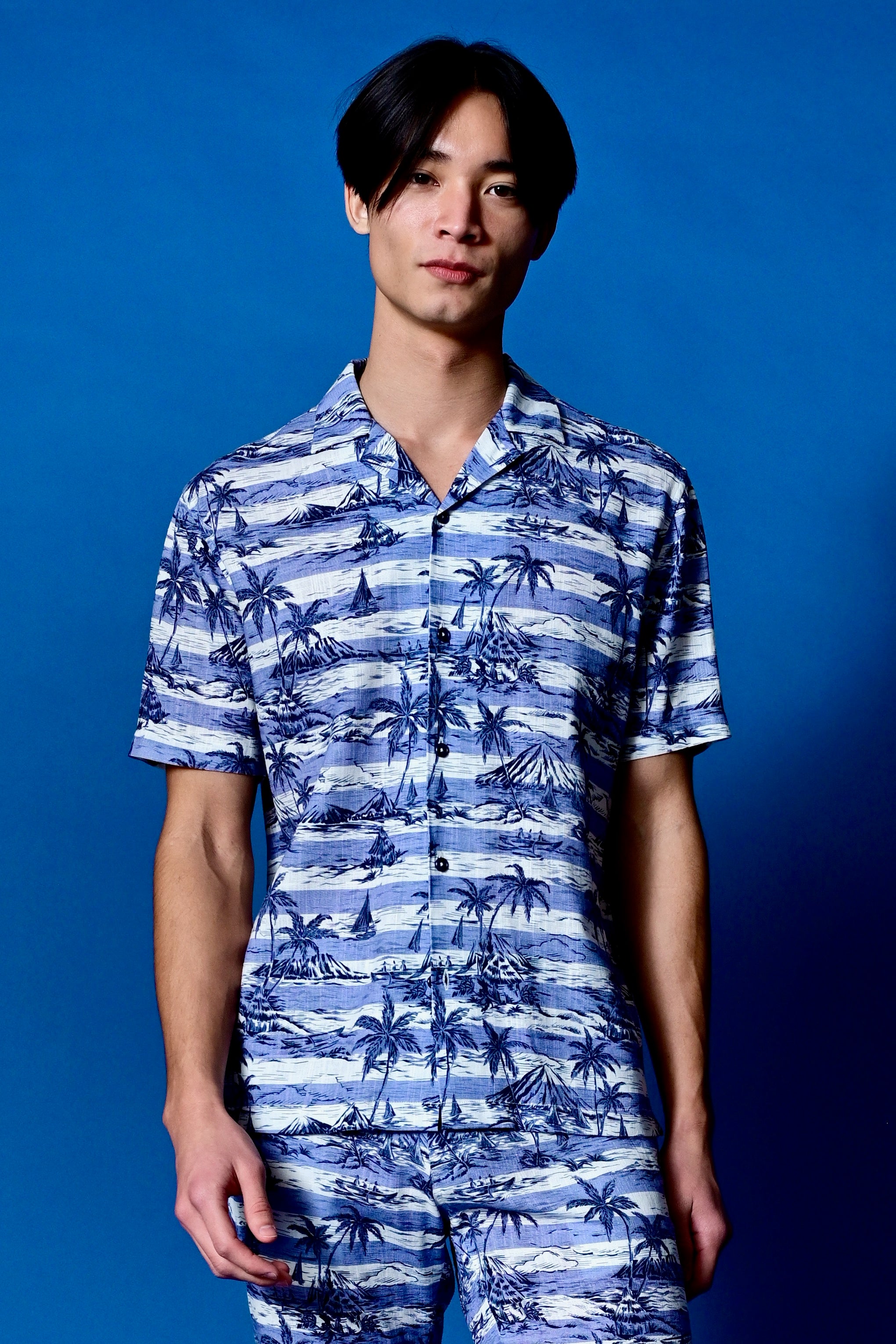 Camp Collar Shirt - Indigo Palms Stripe