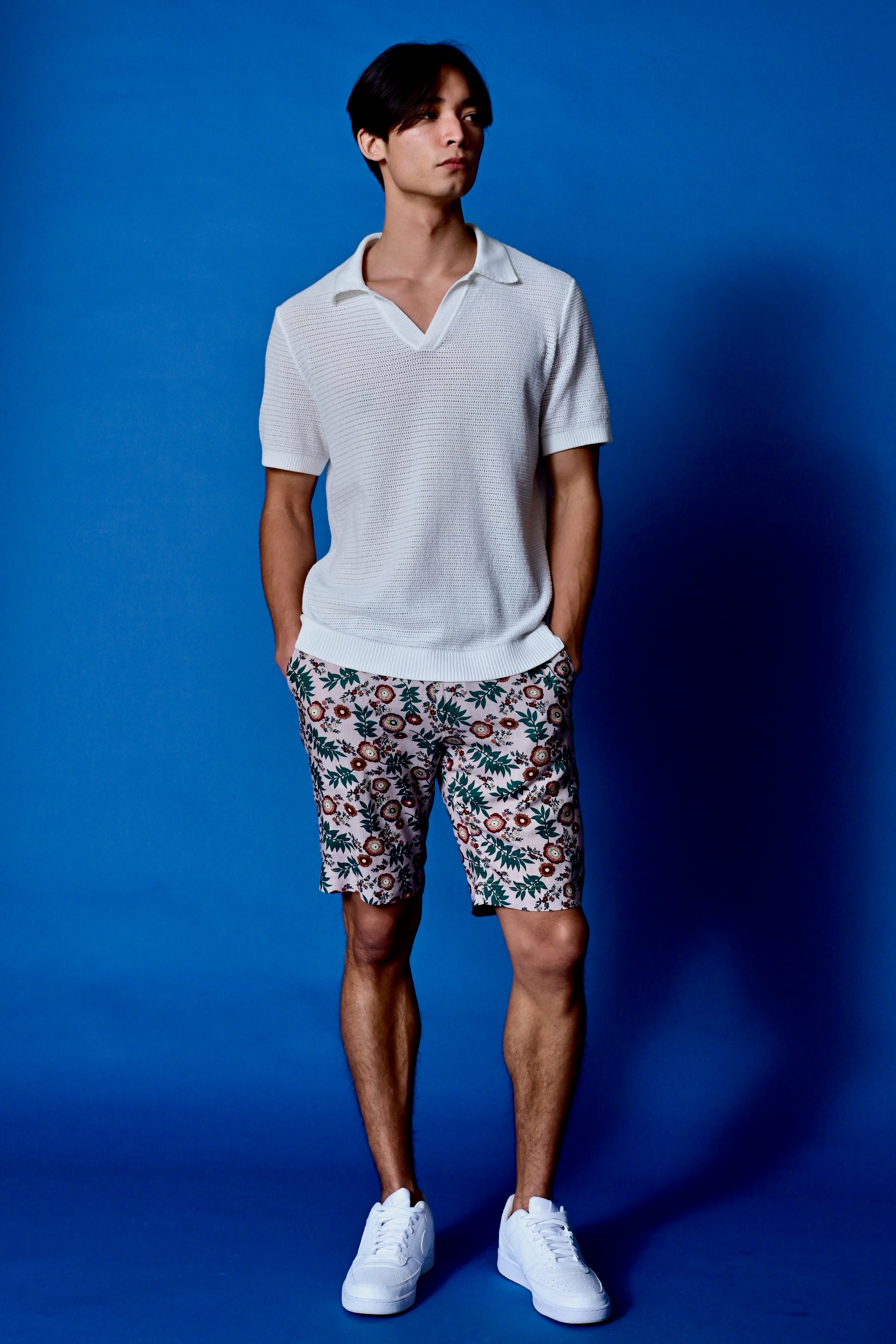 Felix Shorts - slim - Tan Flower Stencil